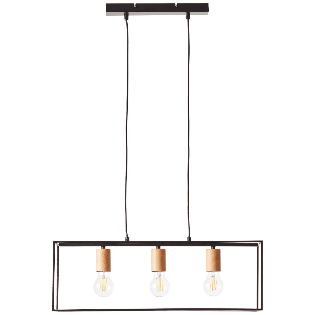 Pendelleuchte A60, E27, 3x schwarz/holzfarbend, Lampe, Arica, 60W Pendelleuchte Brilliant 3flg Arica