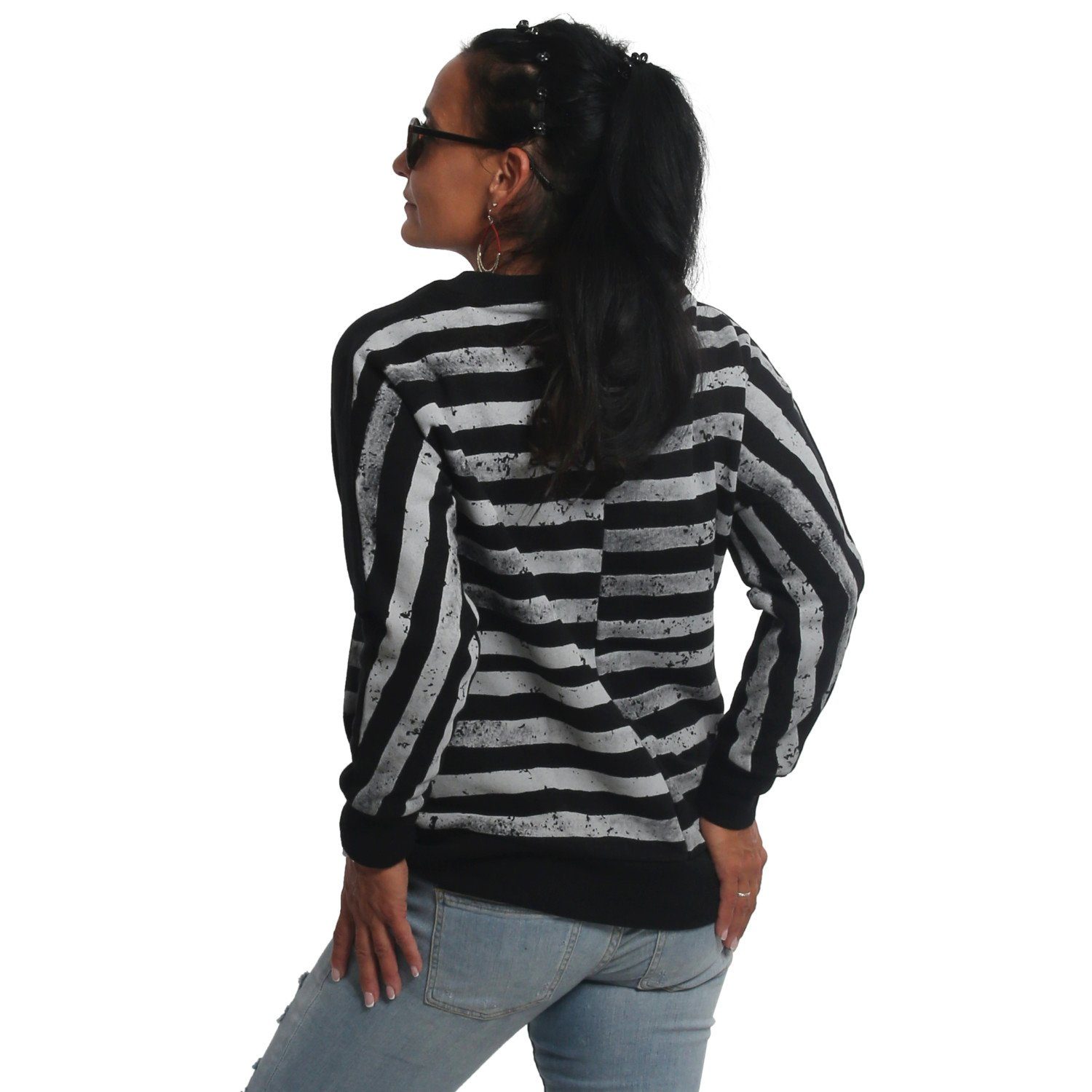 Raglanärmeln Stripe Taschen mit YAKUZA Rose Claim Sweatshirt und schwarz