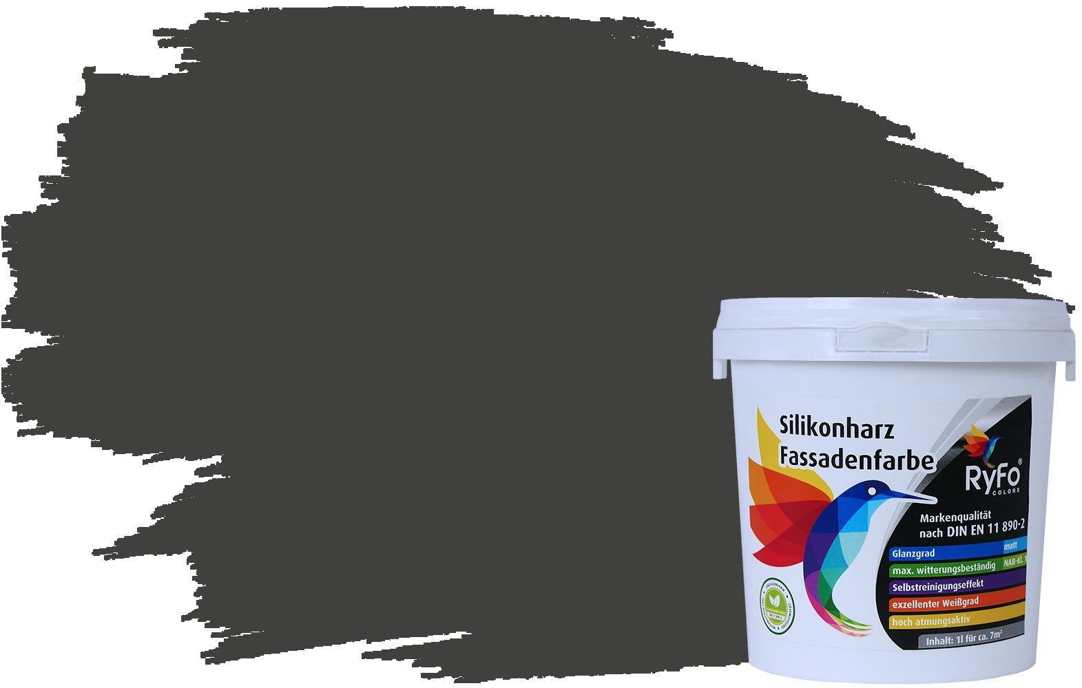 RyFo Colors Fassadenfarbe Silikonharz Fassadenfarbe Grautöne, 1 L ca. 6 m², Wasserabweisend, diffusionsfähig, schützt vor Schmutz, UV-beständig