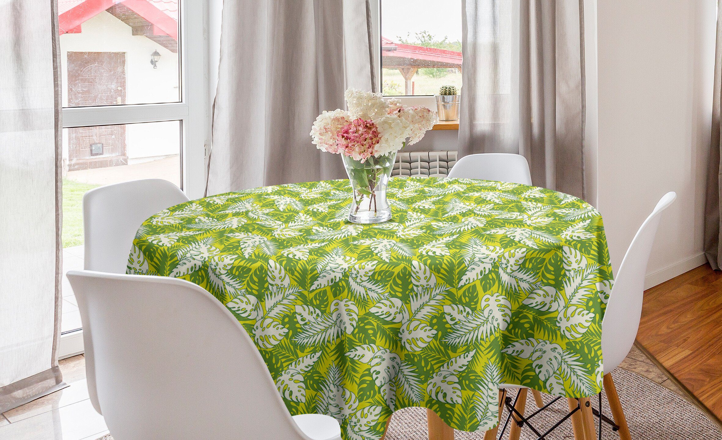 Abakuhaus Tischdecke Kreis Tischdecke Abdeckung Küche Esszimmer für Hawaiian tropische Dekoration, Exotisch Blatt
