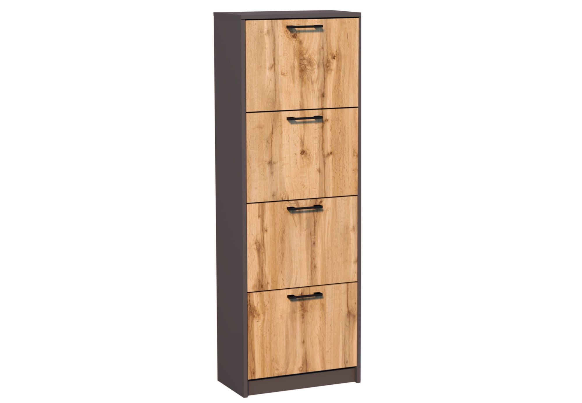 Home Collective Schuhschrank mit 4 aufklappbaren Schubladen, Schuhregal mit 4 Fächern 50 cm breit (platzsparende Schuhaufbewahrung, laminierte Platte) weiche abgerundete Kanten, matte Oberfläche, graphit Eiche