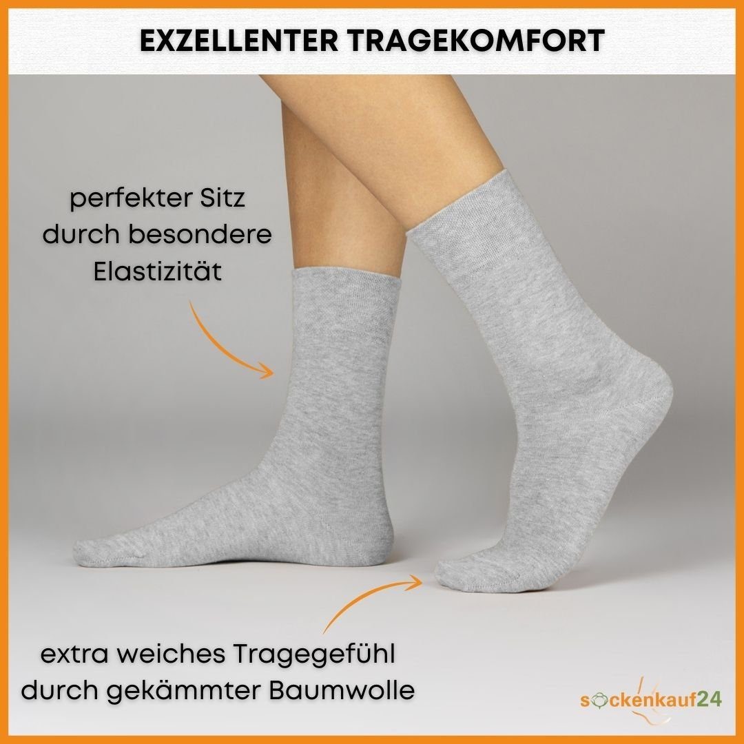 sockenkauf24 10 WP 70101T Damen mit Premium Socken & aus Pique-Bund Line) 10-Paar, Business-Socken Komfort (Grau/Anthrazit/Schw, (Exclusive Paar Herren gekämmter - Baumwolle 43-46) Socken
