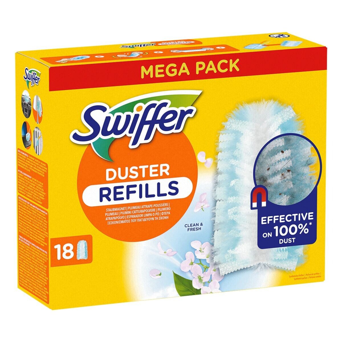 Swiffer Staubwischer Duster Staubmagnet mit Duft Ersatztücher, 18er-Pack Nachfülltücher