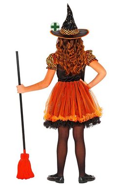 Karneval-Klamotten Hexen-Kostüm Schwarz orange glitzer Hexe mit Hexenhut, Kinderkostüm Mädchenkostüm Halloween Hexenkleid