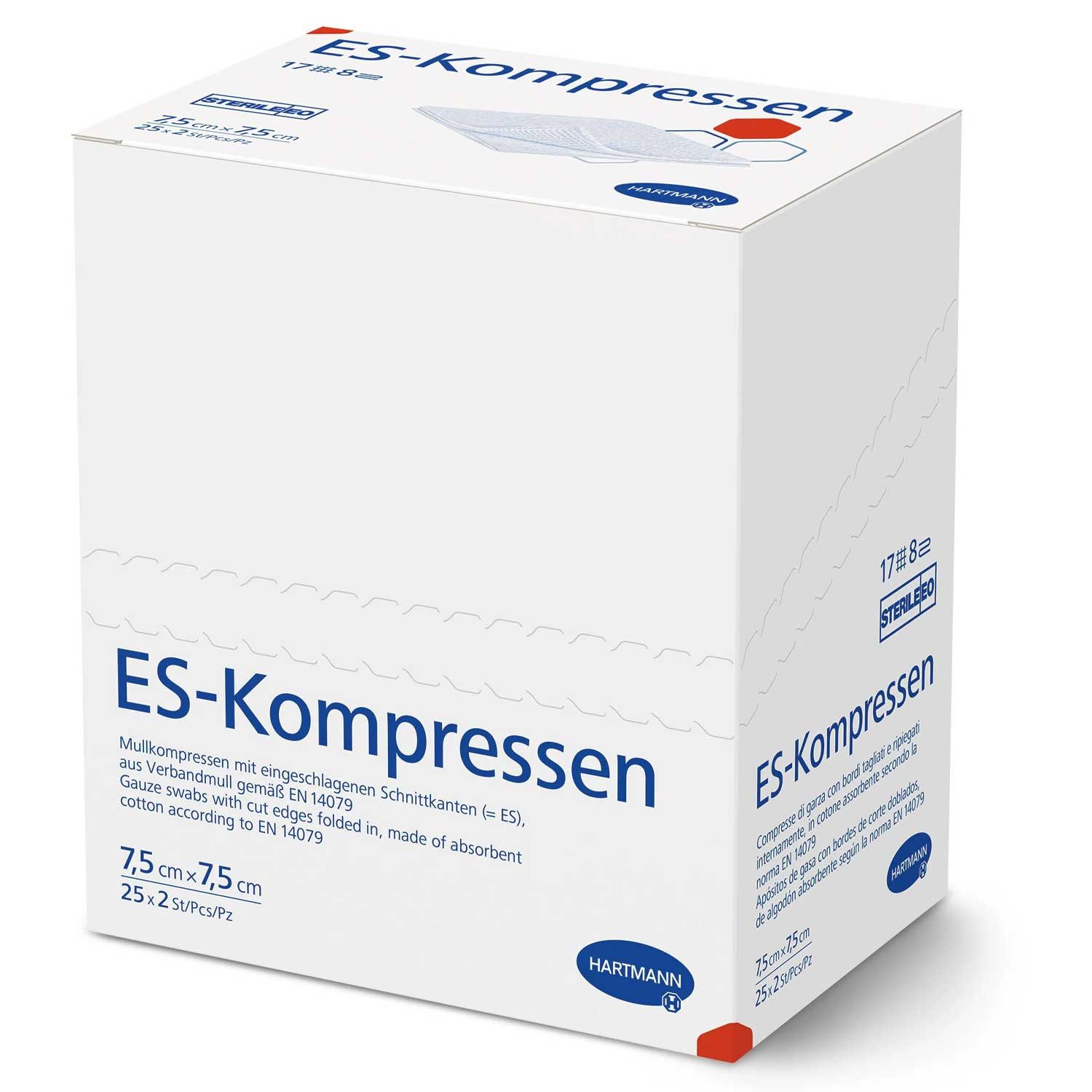 PAUL HARTMANN AG Wundpflaster ES-Kompressen Steril 17-Fädig - 7,5 x 7,5 cm eingesiegelt zu 2 Stück