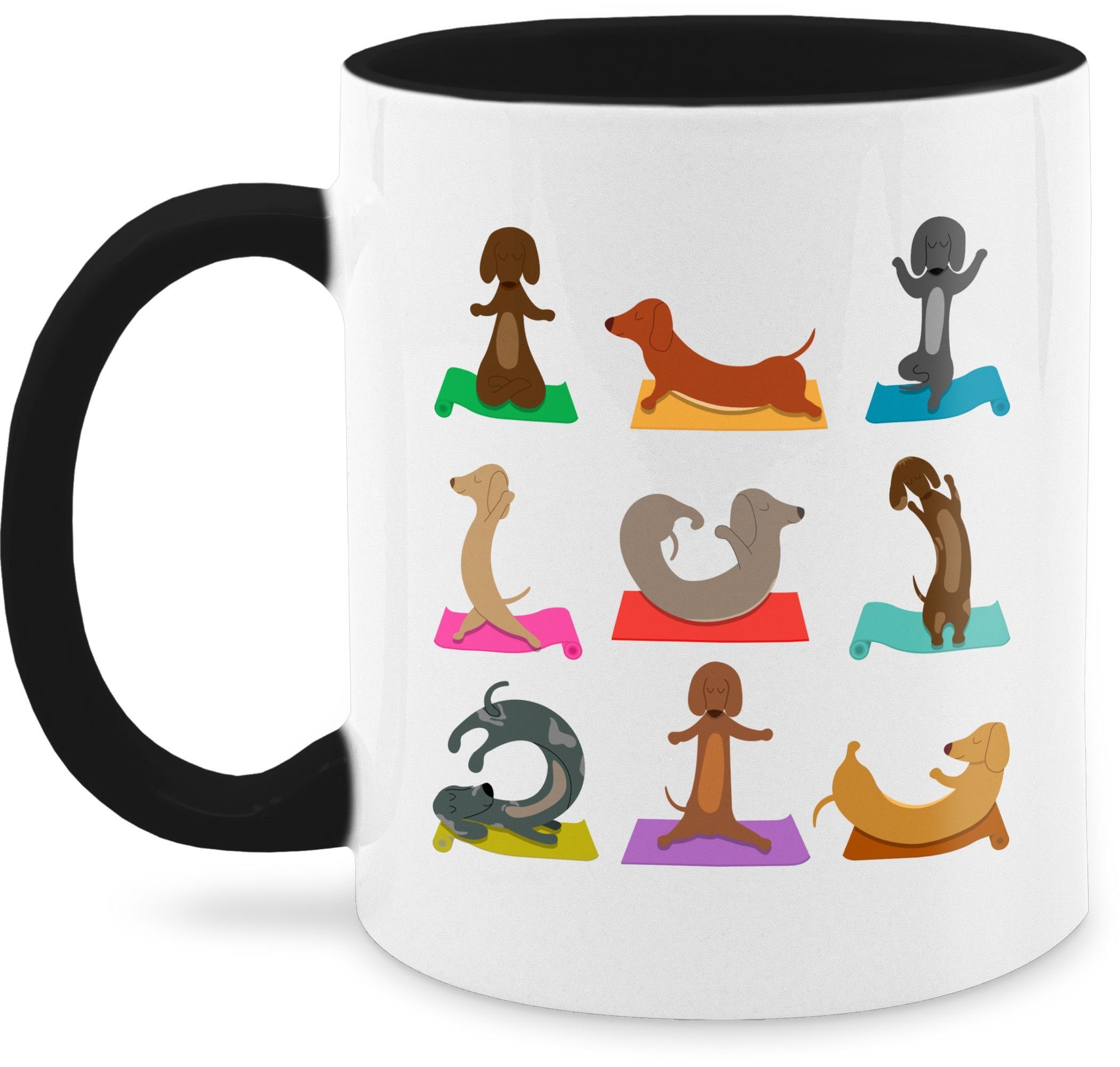 Dackel 3 Keramik, Tasse Hunde Yoga Dackel Schwarz Shirtracer Lustig,