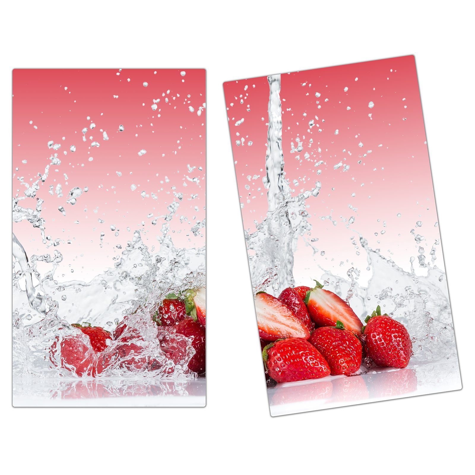 Primedeco Herd-Abdeckplatte Herdabdeckplatte Spritzschutz aus Glas Erdbeere auf Milch, Glas, (2 tlg) | Herdabdeckplatten