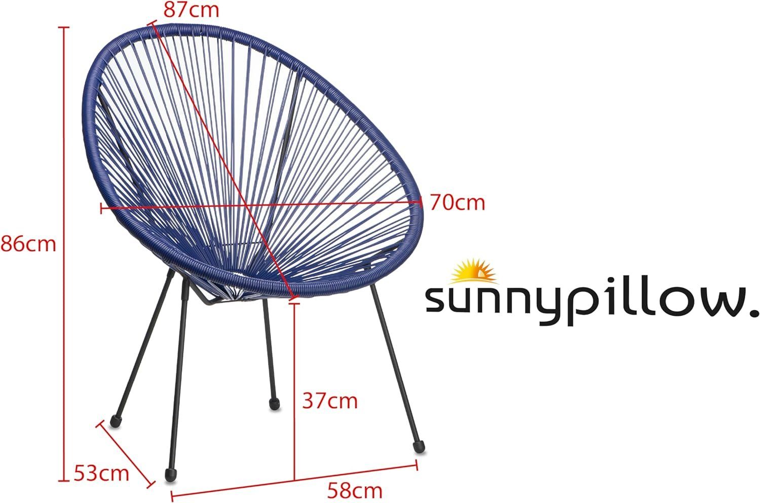 sunnypillow Gartenstuhl 2er Set Acapulco Gartenstühle mit Tisch, Blau