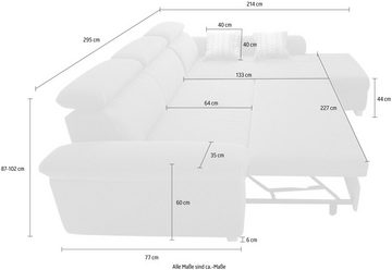 Jockenhöfer Gruppe Ecksofa Landshut L-Form, inklusive Bettfunktion, Kopf- bzw. Rückenteilverstellung