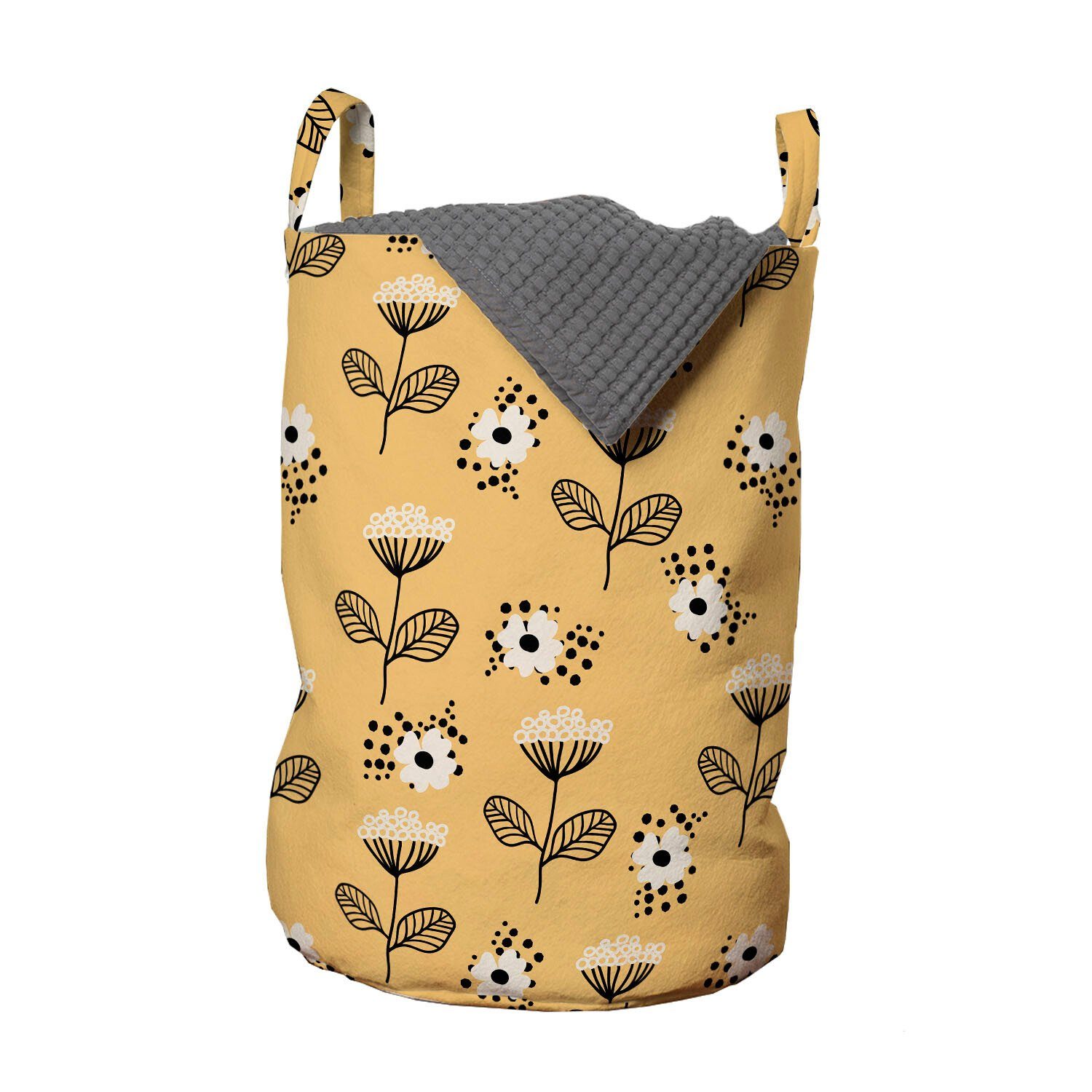 Abakuhaus Wäschesäckchen Wäschekorb mit Griffen Kordelzugverschluss für Waschsalons, Blumen Doodle Stil Blumen | Wäschesäcke