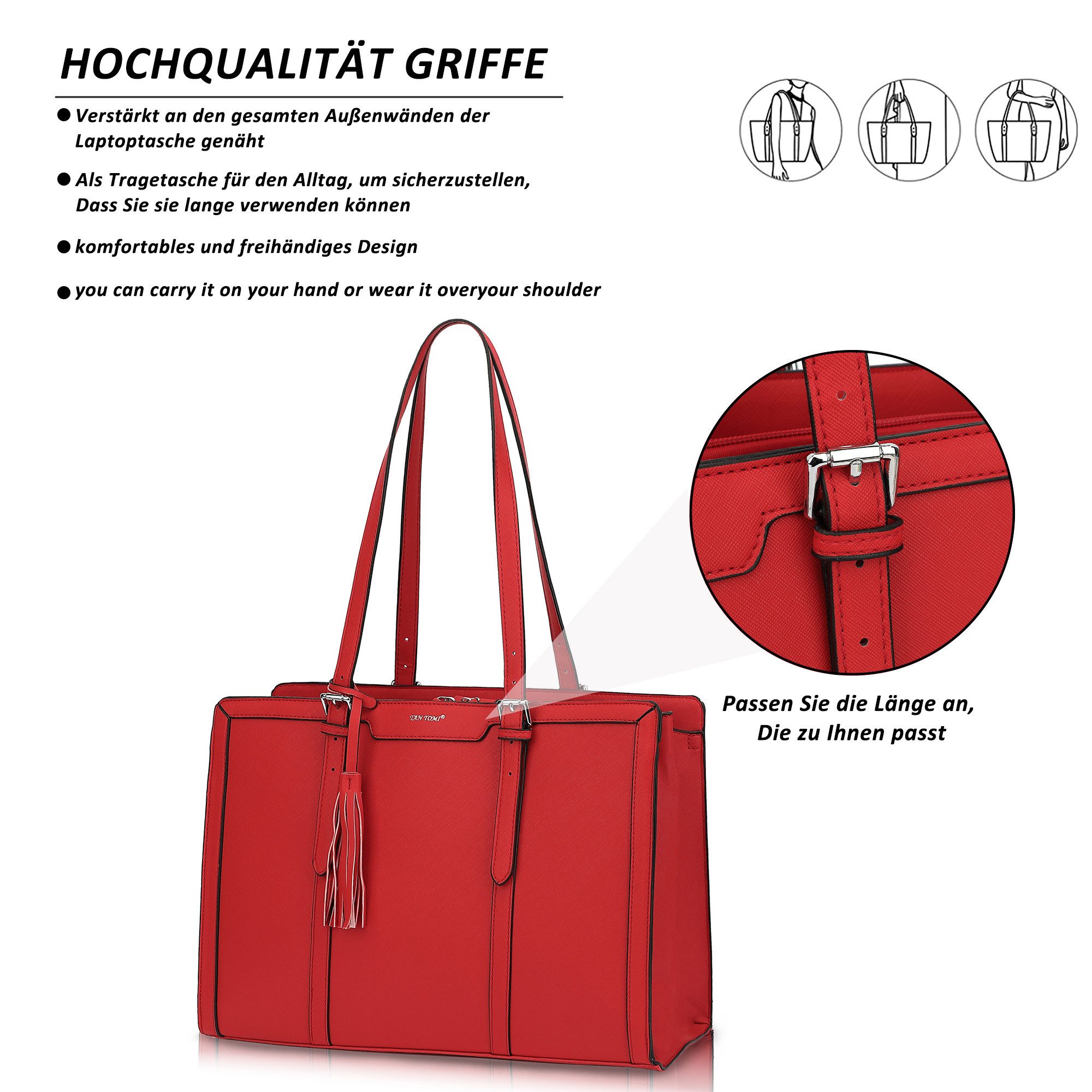 TAN.TOMI Aktentasche Damen Shopper Große Business Handtasche Gross Laptop Tasche, 15.6 Zoll Notebooktasche mit 3 Fächern für Büro Arbeit Schule