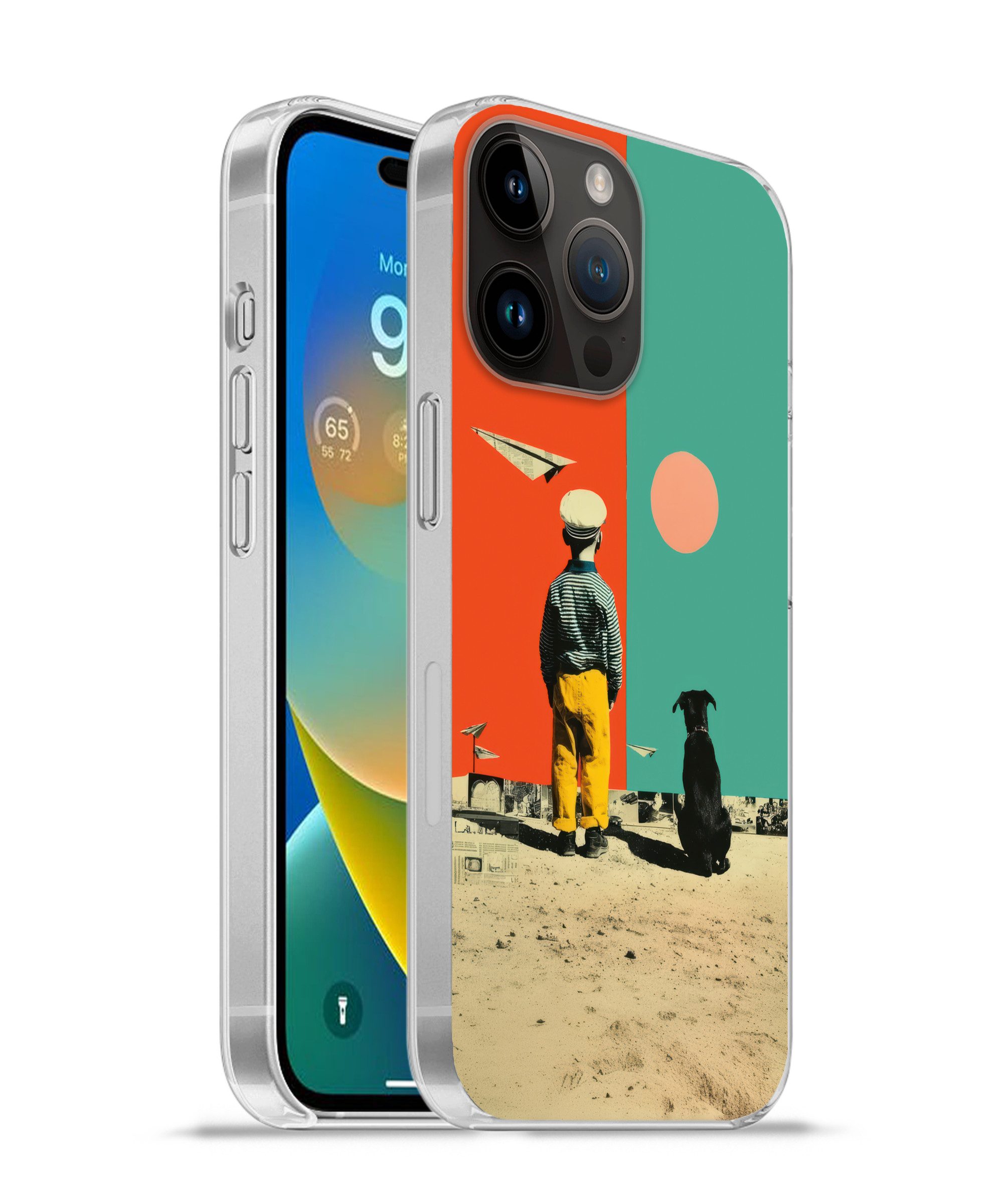 MuchoWow Handyhülle für Apple iPhone 14 Pro Retro - Junge - Hund - Rot - Grün, Smartphone-Bumper, Print, Handy Schutzhülle Dünn