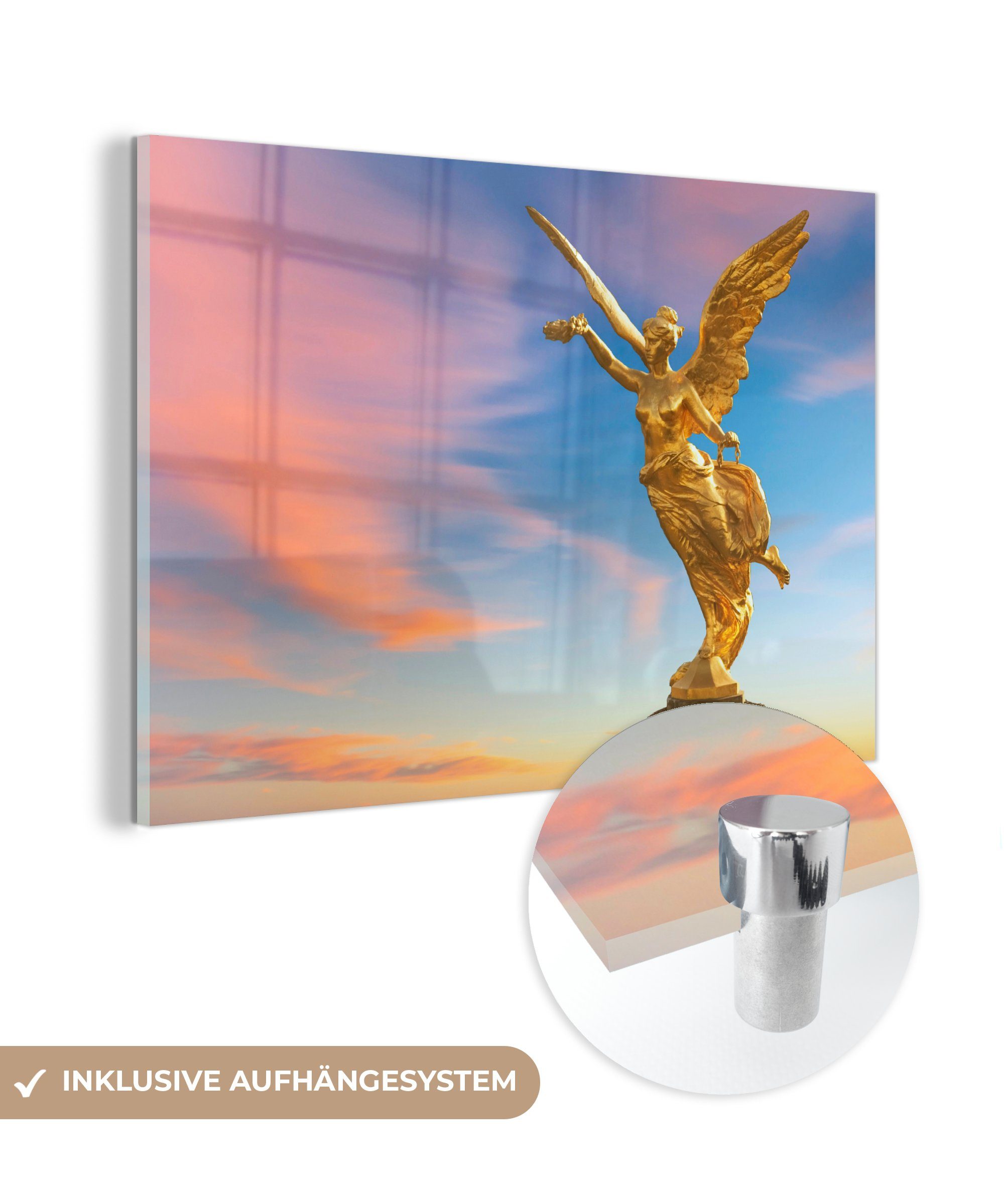 Statue Gold, Wohnzimmer & MuchoWow Acrylglasbild Schlafzimmer - (1 St), - Mexiko Acrylglasbilder