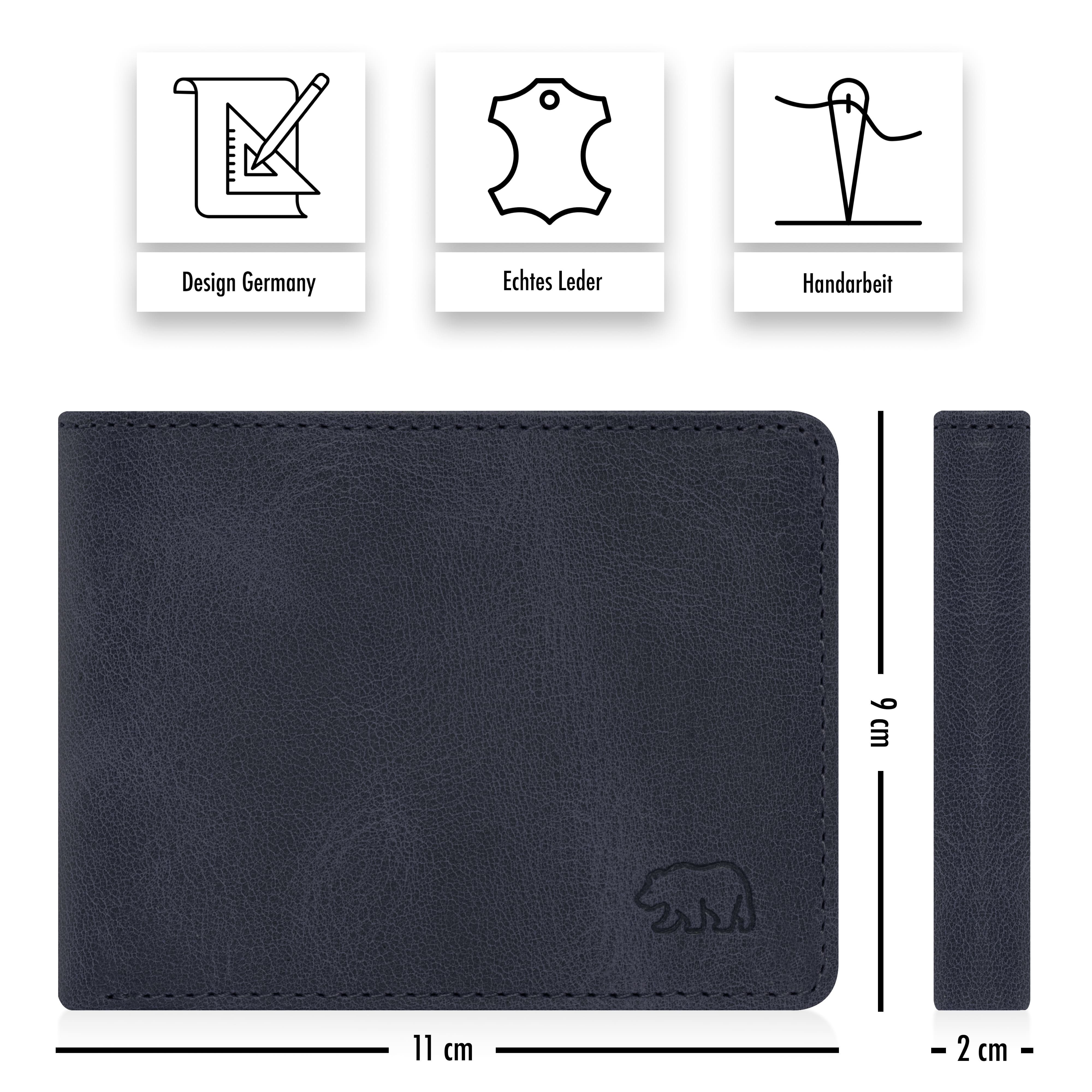 Brown Bear Geldbörse 8061 - mit 6 Kartenfächern und RFID-Schutz, aus Echtleder Farbe Blau-Vintage