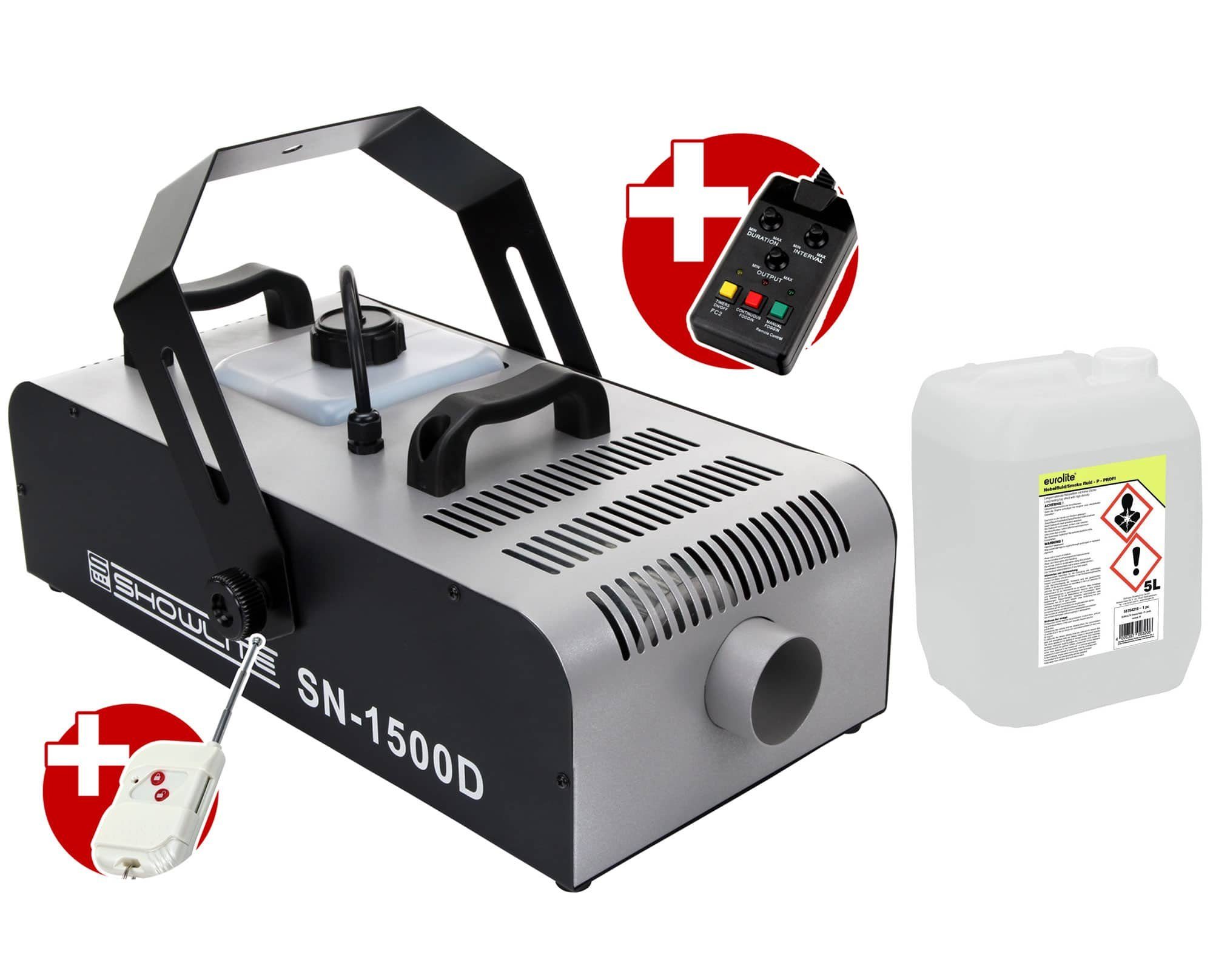 Showlite Discolicht SN-1500D DMX Nebelmaschine inkl. Nebelfluid, Set inkl. 5 L Fluid, Die ideale Nebelmaschine zur Festinstallation