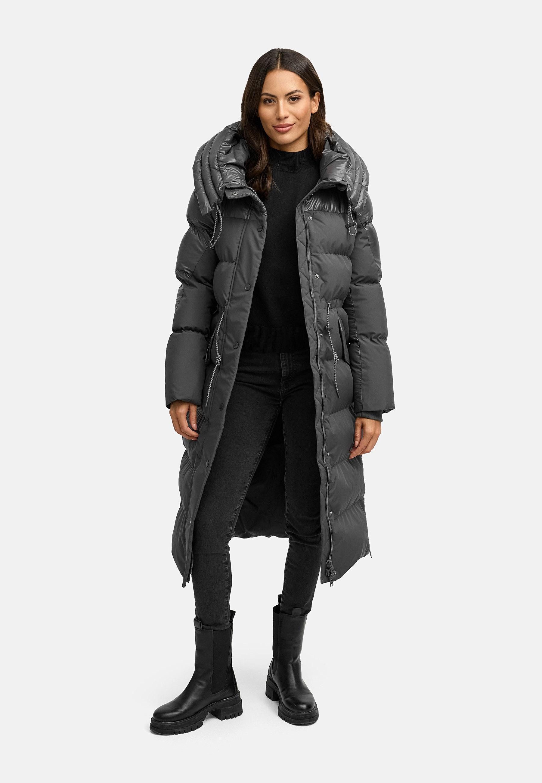 Navahoo Steppmantel Knusperherz 14 Langer gesteppter Damen Wintermantel mit Materialmix