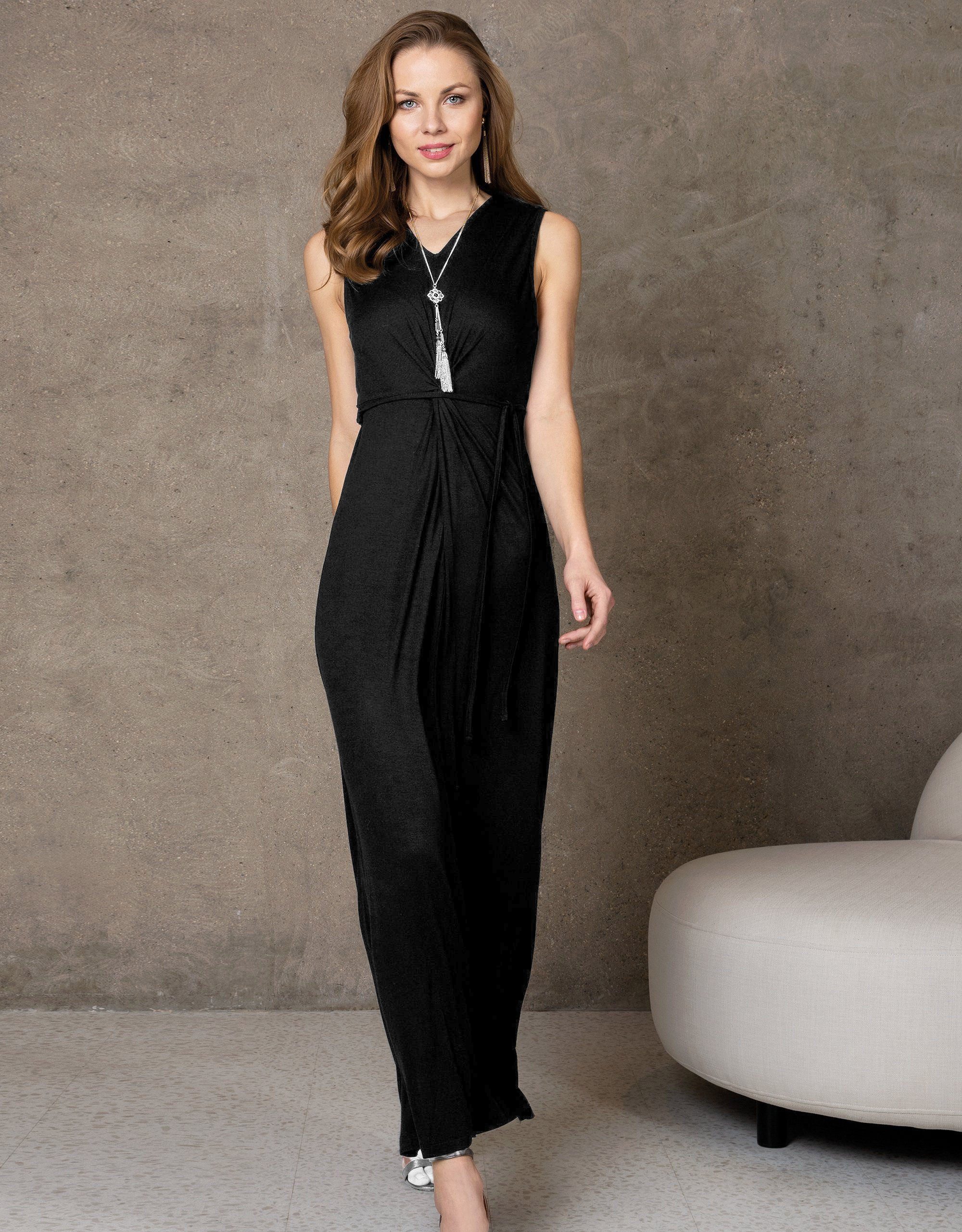 Passioni Maxikleid mit Bindegürtel V-Ausschnitt, Gürtelschleife an der Tail günstig online kaufen