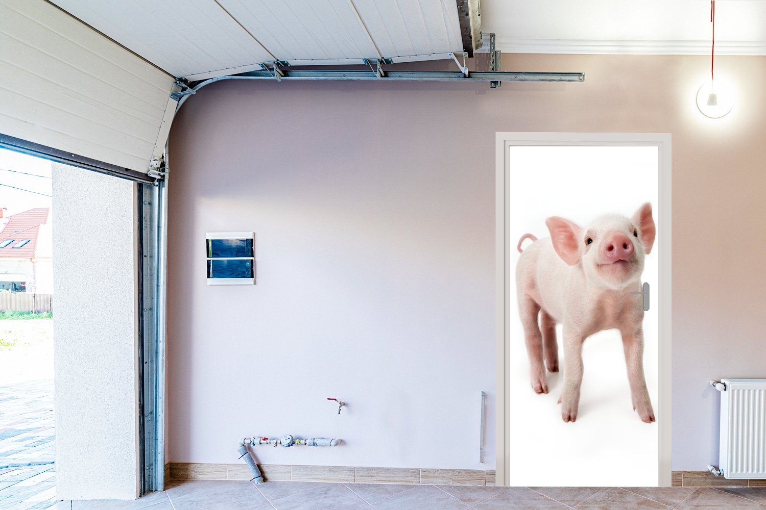Schwein cm bedruckt, - St), Türtapete Weiß, Türaufkleber, 75x205 (1 - Tür, Tiere Fototapete MuchoWow Matt, für