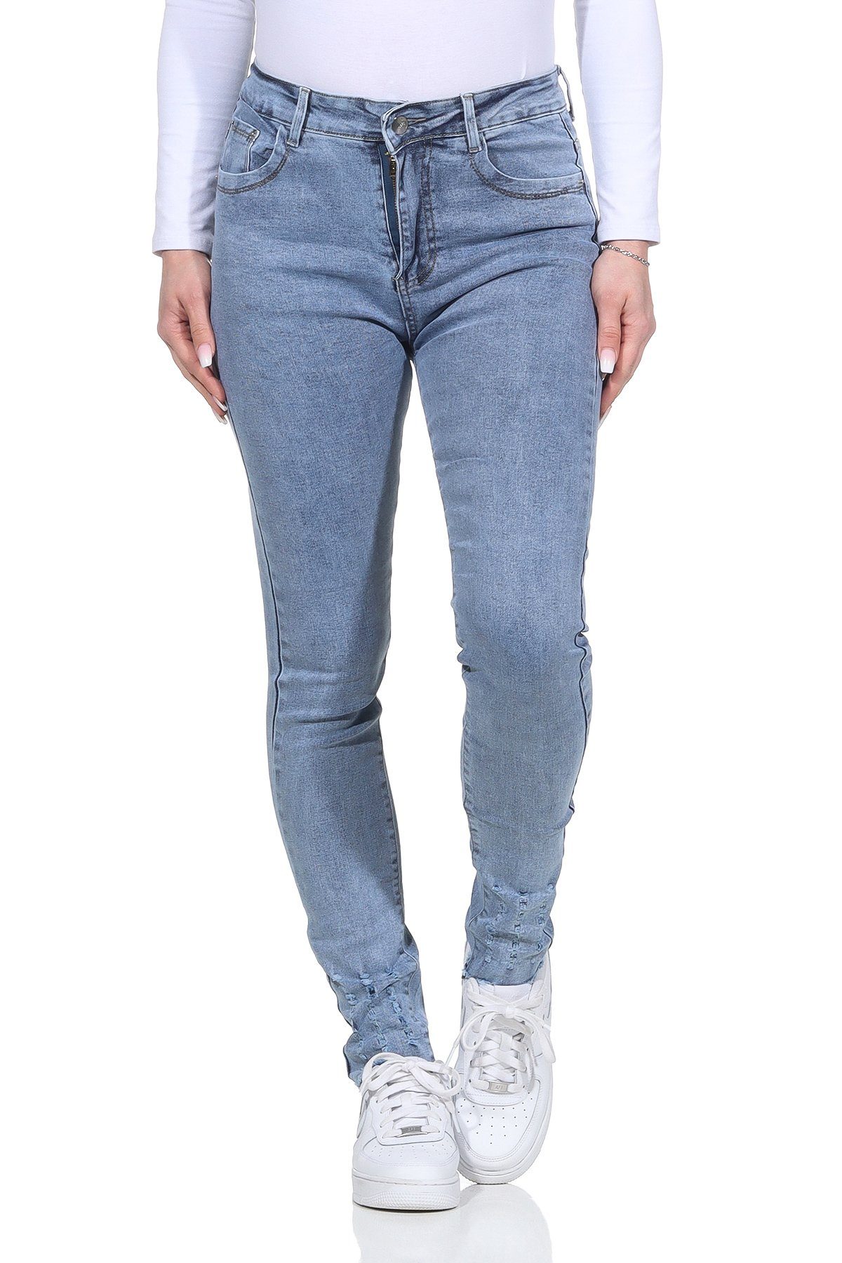 Destroyed Damen 5-Pocket-Jeans Look Hellblau Jeans Aurela Stretch moderner Jeanshosen für Distressed Damenmode Look