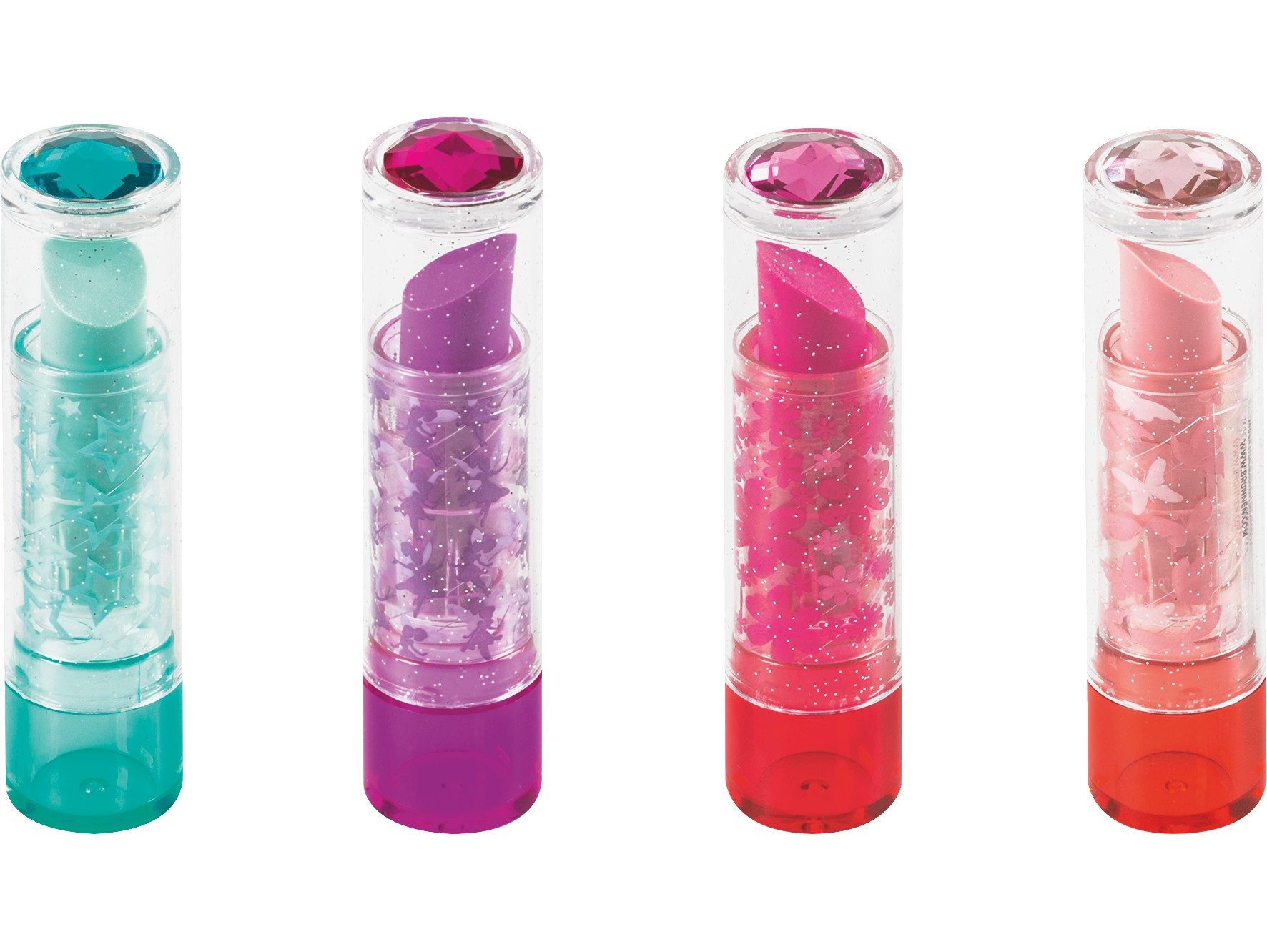 Baier & Schneider Radiergummi 3D Radiergummi im Lipstick Design mit Brillant-Topper, Fee, Schmetterling, Stern, Blume, Brillant-Topper