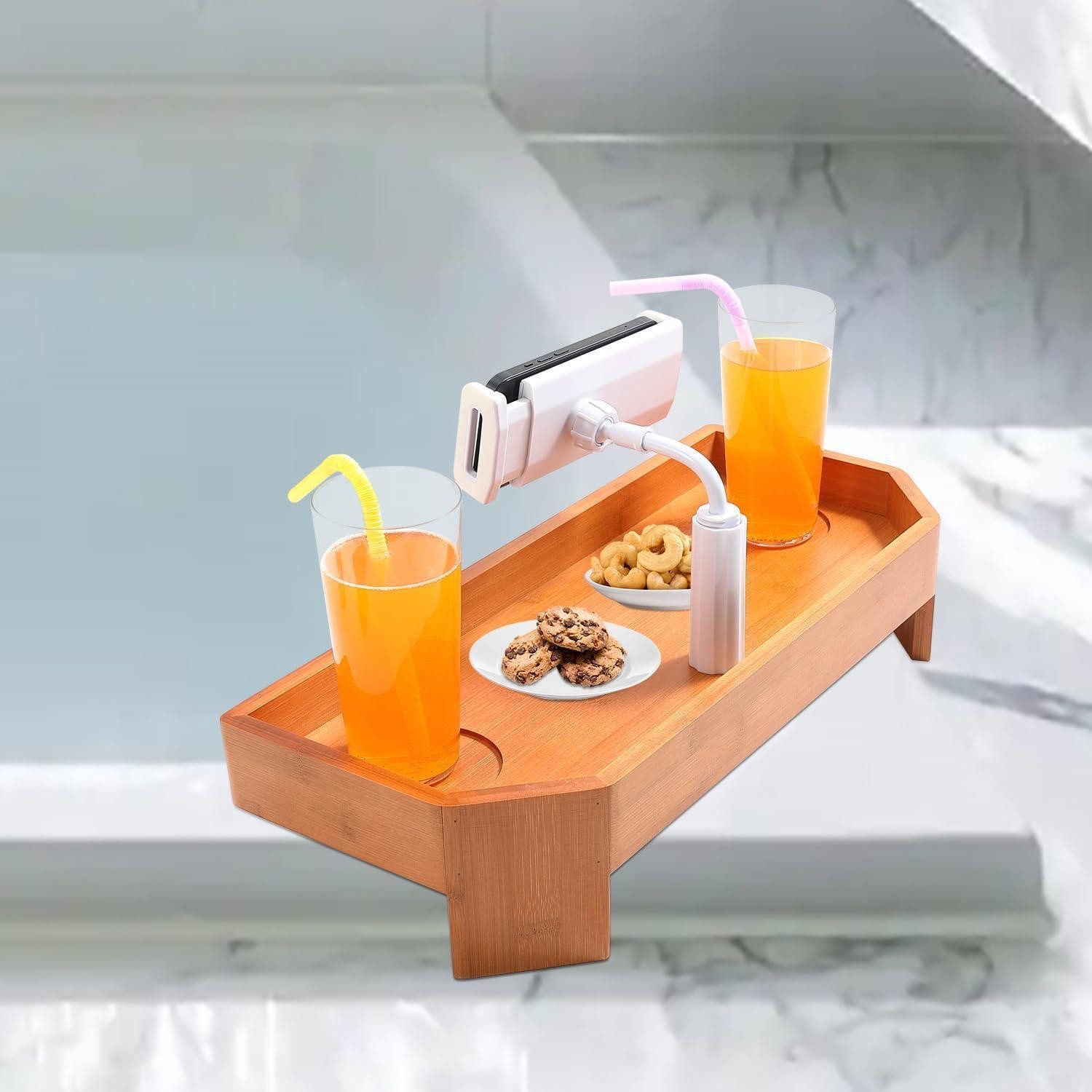 LuxusKollektion Badewannentablett Bambus Badewannenablage mit Handyhalter