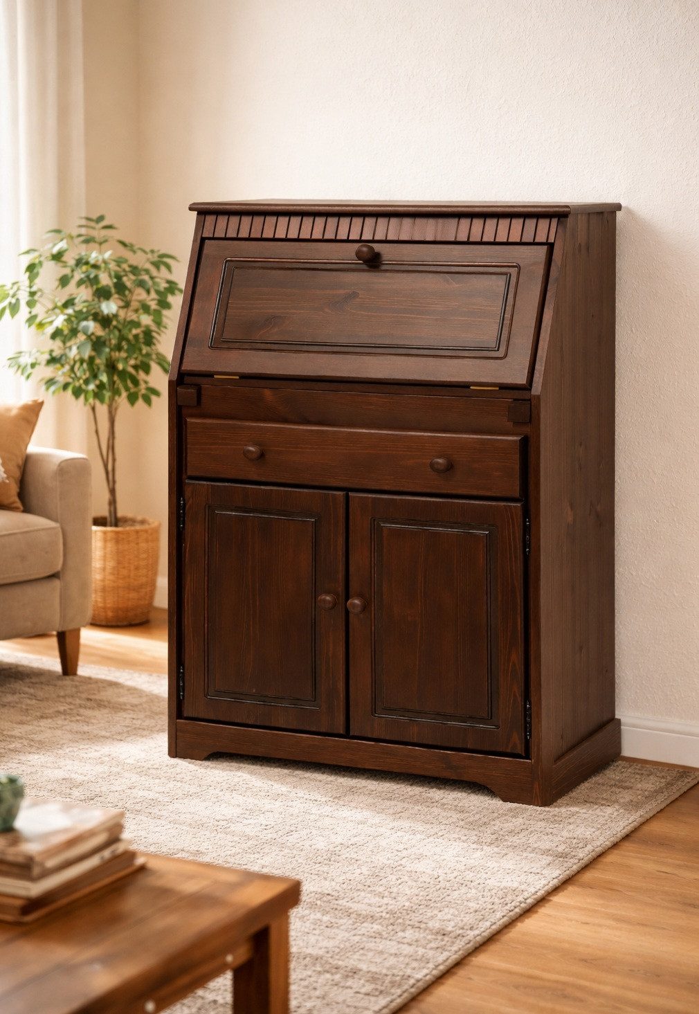 Clever-Moebel Sekretär Sekretär aus Kiefernholz im Landhausstil Schreibtisch, Breite: 83cm, Tiefe: 41cm, Höhe: 111cm