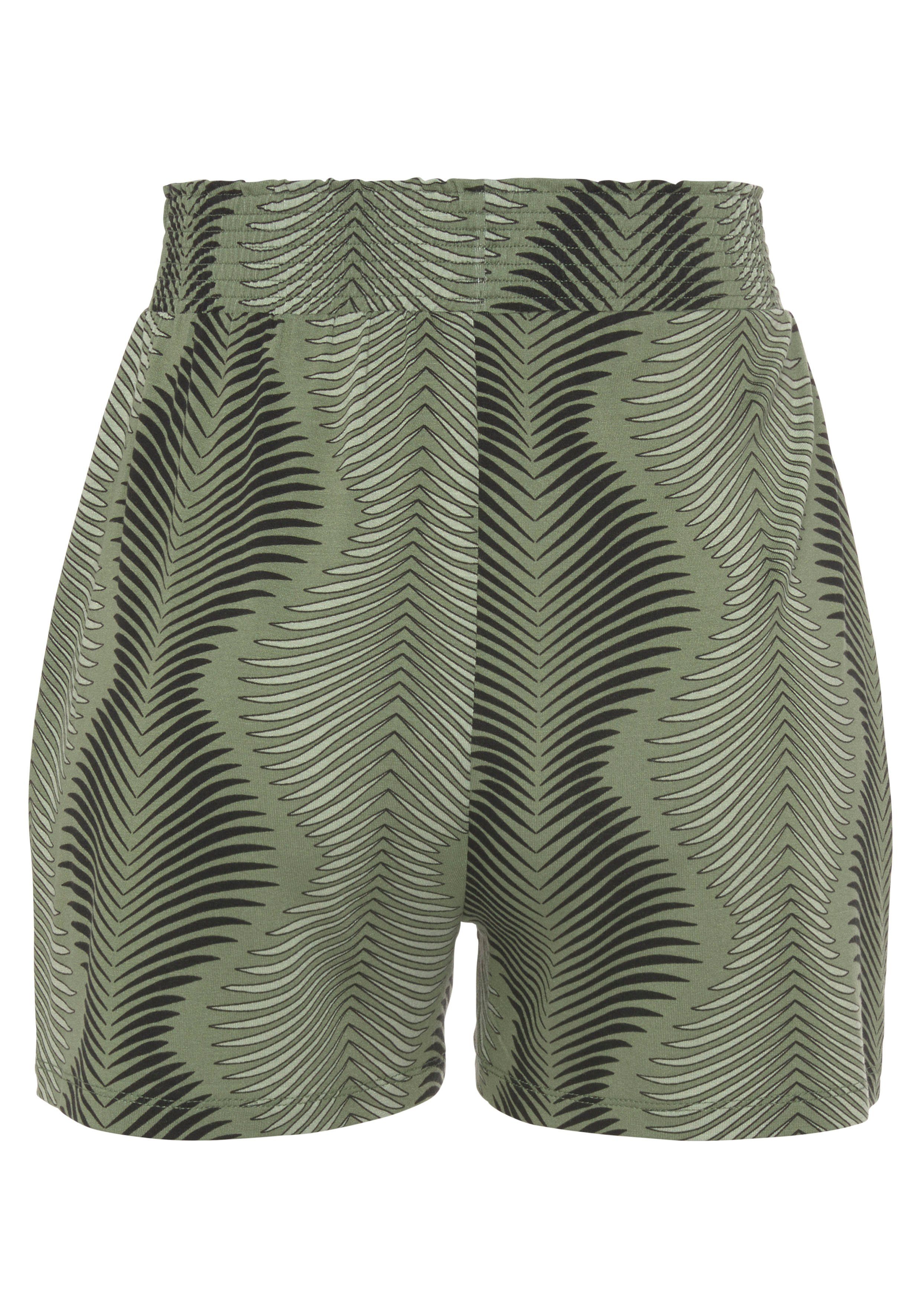 LASCANA Pyjamashorts (1-tlg) mit modisch Dunkelgrün Taille hoher bedruckt