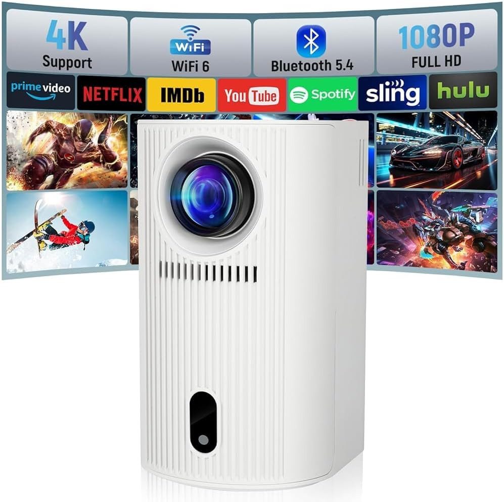FECLYDET Mini Beamer 4K 1080P, Mini Projektor 200 ANSI Lumen Portabler Projektor