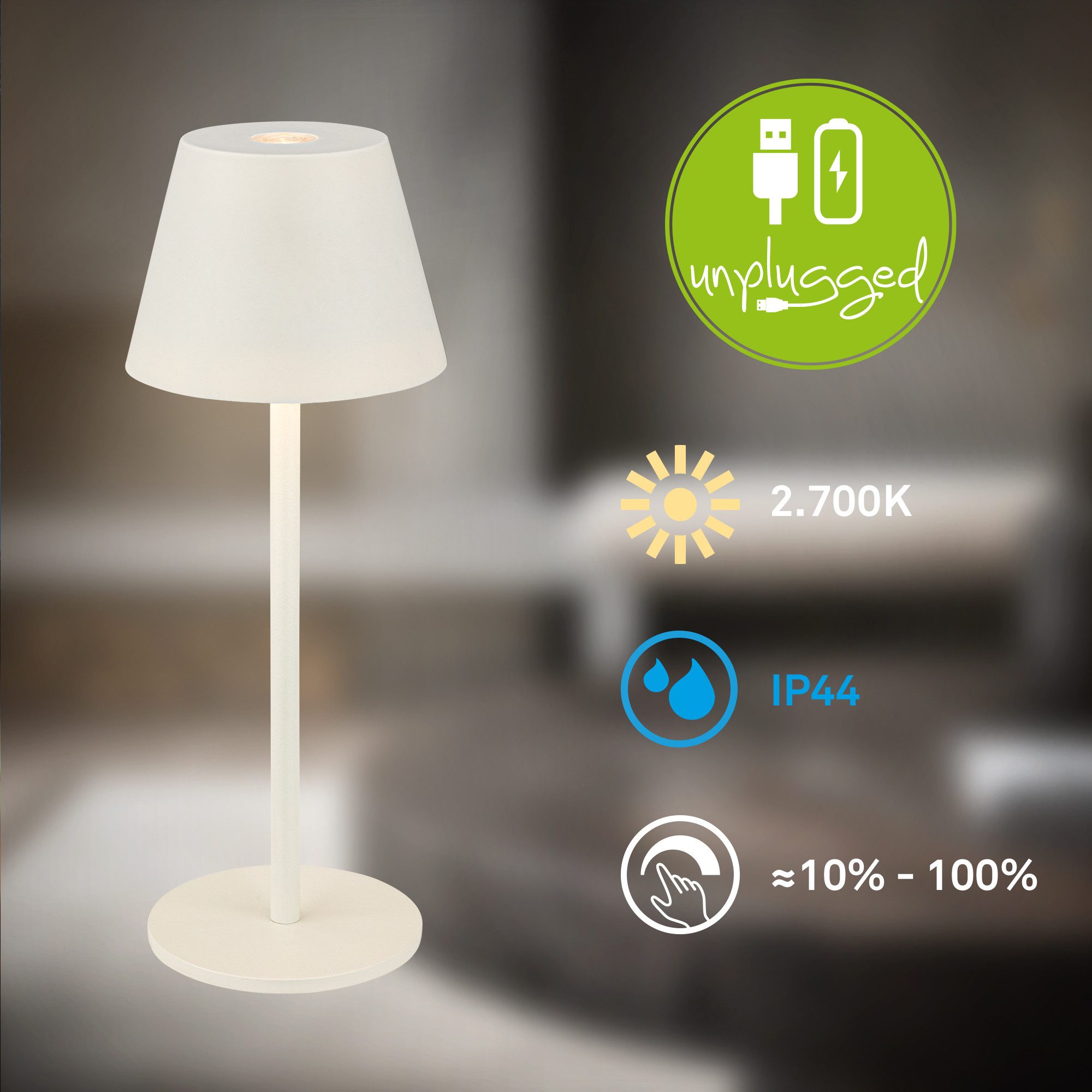 Briloner Leuchten LED Tischleuchte Akku Tischlampe kabellos Nano Indoor/Outdoor, LED fest integriert, 6 x 16 cm (DxH) Schwarz/Weiß 1,5W Wohnzimmer Schlafzimmer