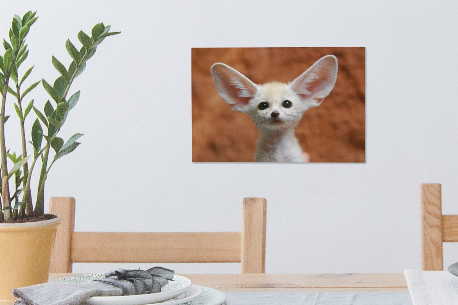 OneMillionCanvasses® Leinwandbild Fuchs - Wandbild Tiere, Wanddeko, - 30x20 St), (1 Baby Aufhängefertig, Leinwandbilder, cm