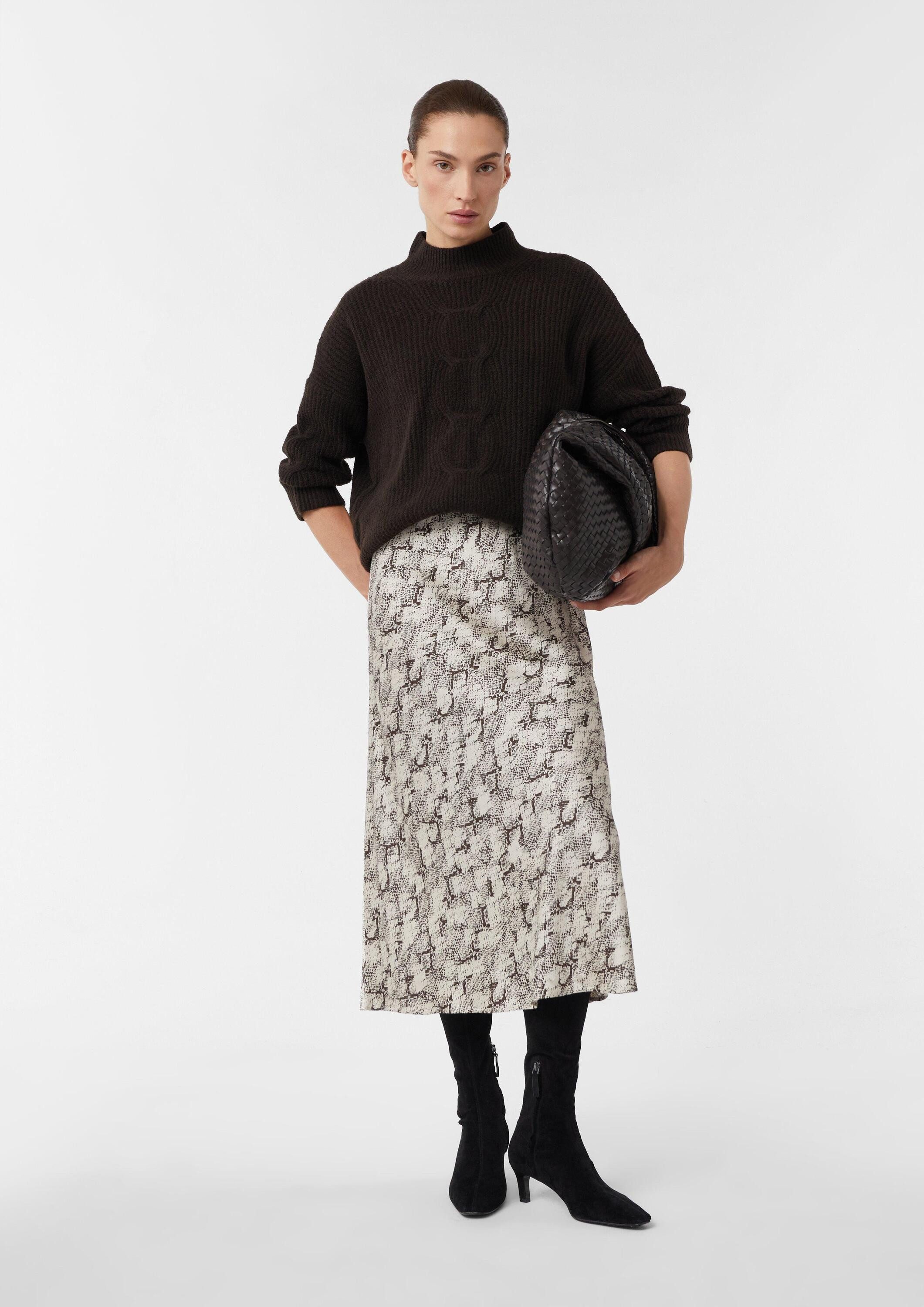 comma Midirock Rock Satin-Rock in Midilänge mit All-over-Print