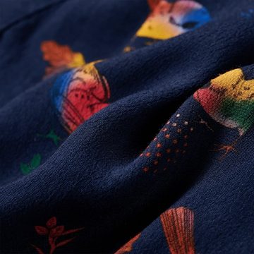 vidaXL A-Linien-Kleid Kinderkleid mit Langen Ärmeln Vogel-Motiv Marineblau 116