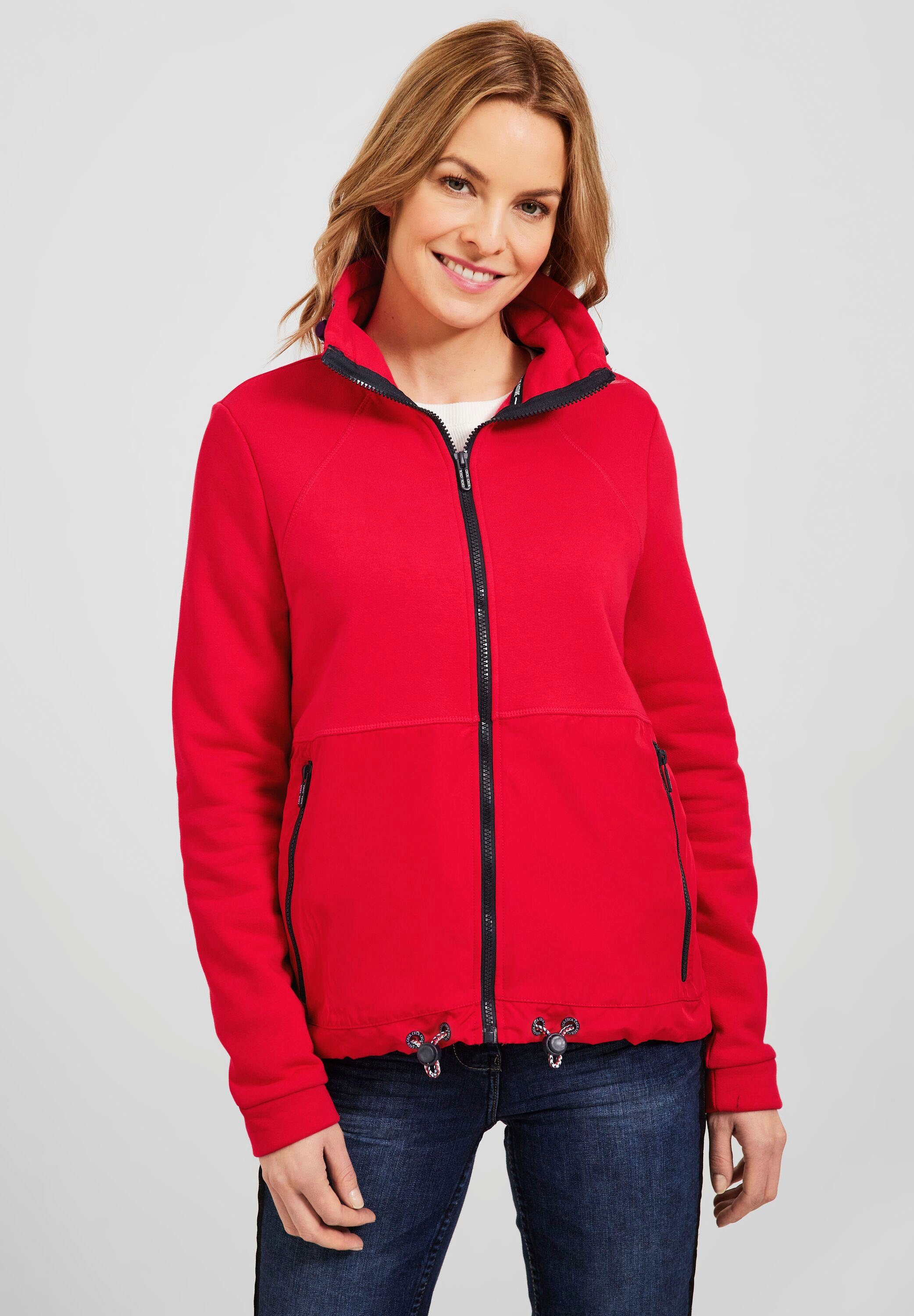Cecil Sweatjacke im modernen red strong Materialmix