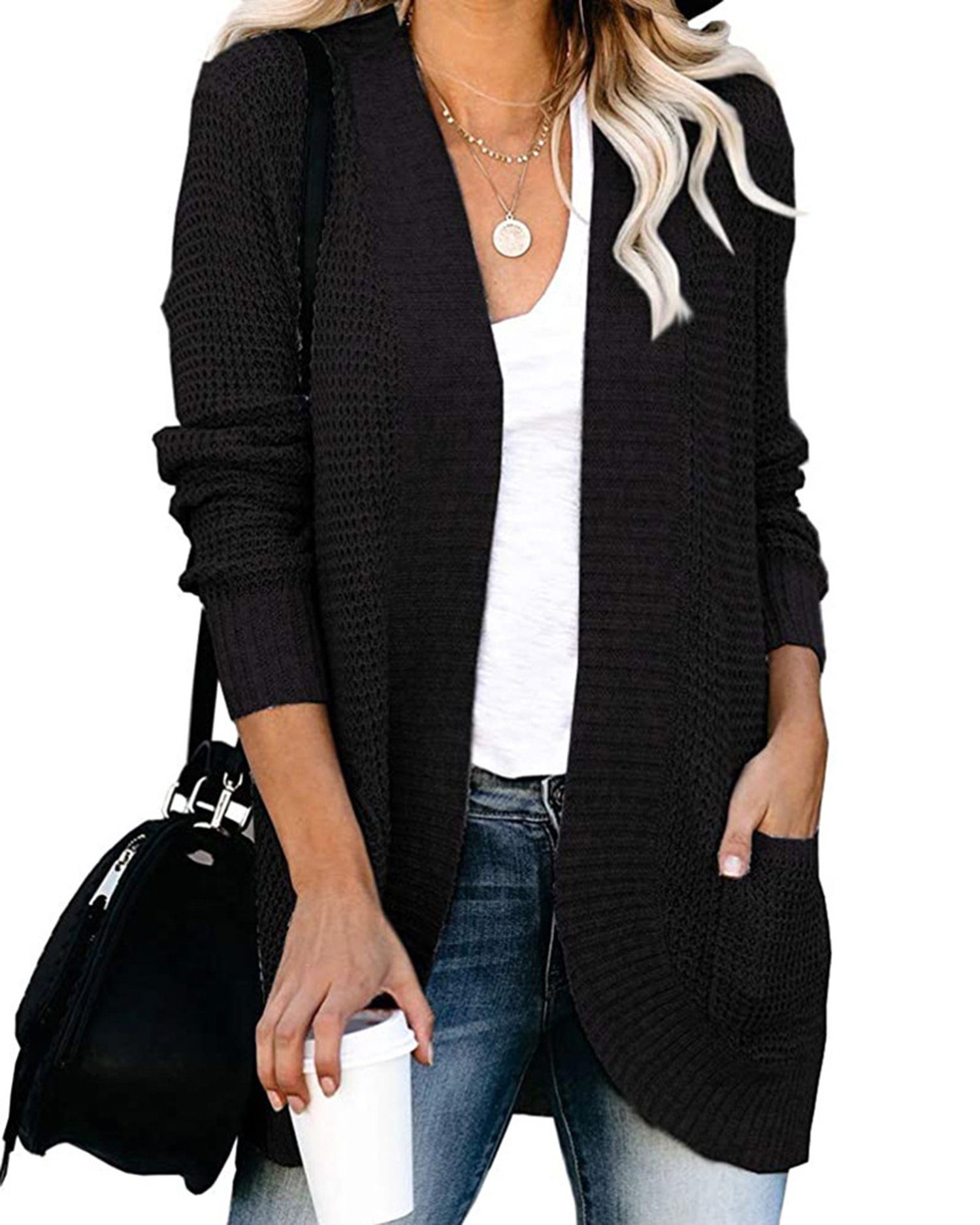Housruse Strickjacke »Damen-Strickjacke mit schwarzer Knopfleiste und  großen Taschen« online kaufen | OTTO