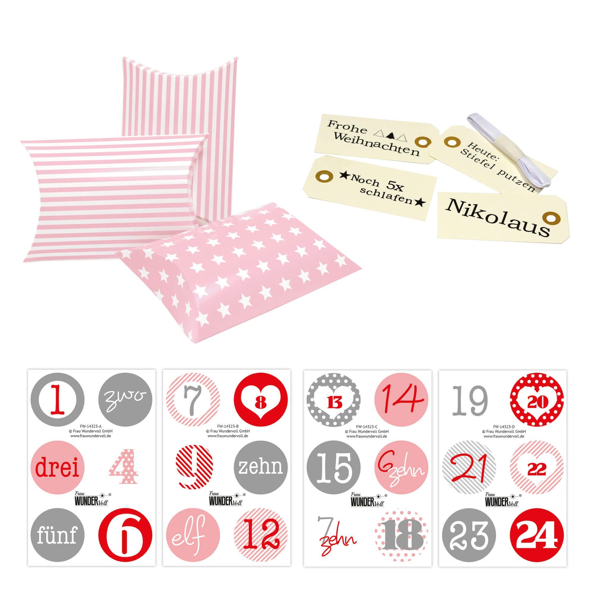Thumbnail - Frau WUNDERVoll Kalender zum Selbstbasteln Adventskalender Christkind,Kissenschachteln rosa