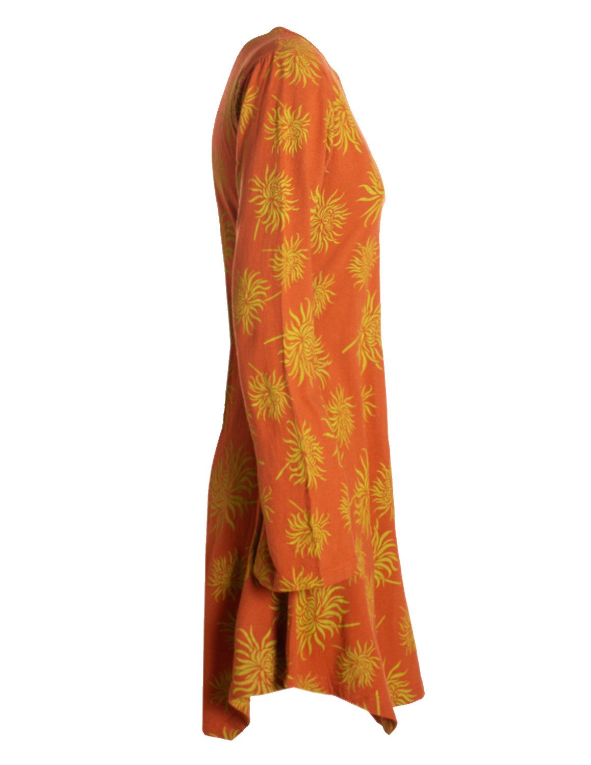 Vishes Tunikakleid Langarm Damen Blumen-Tunika Shirt-Kleid Glockenärmel Baumwolle Hippie, Boho, Goa Style