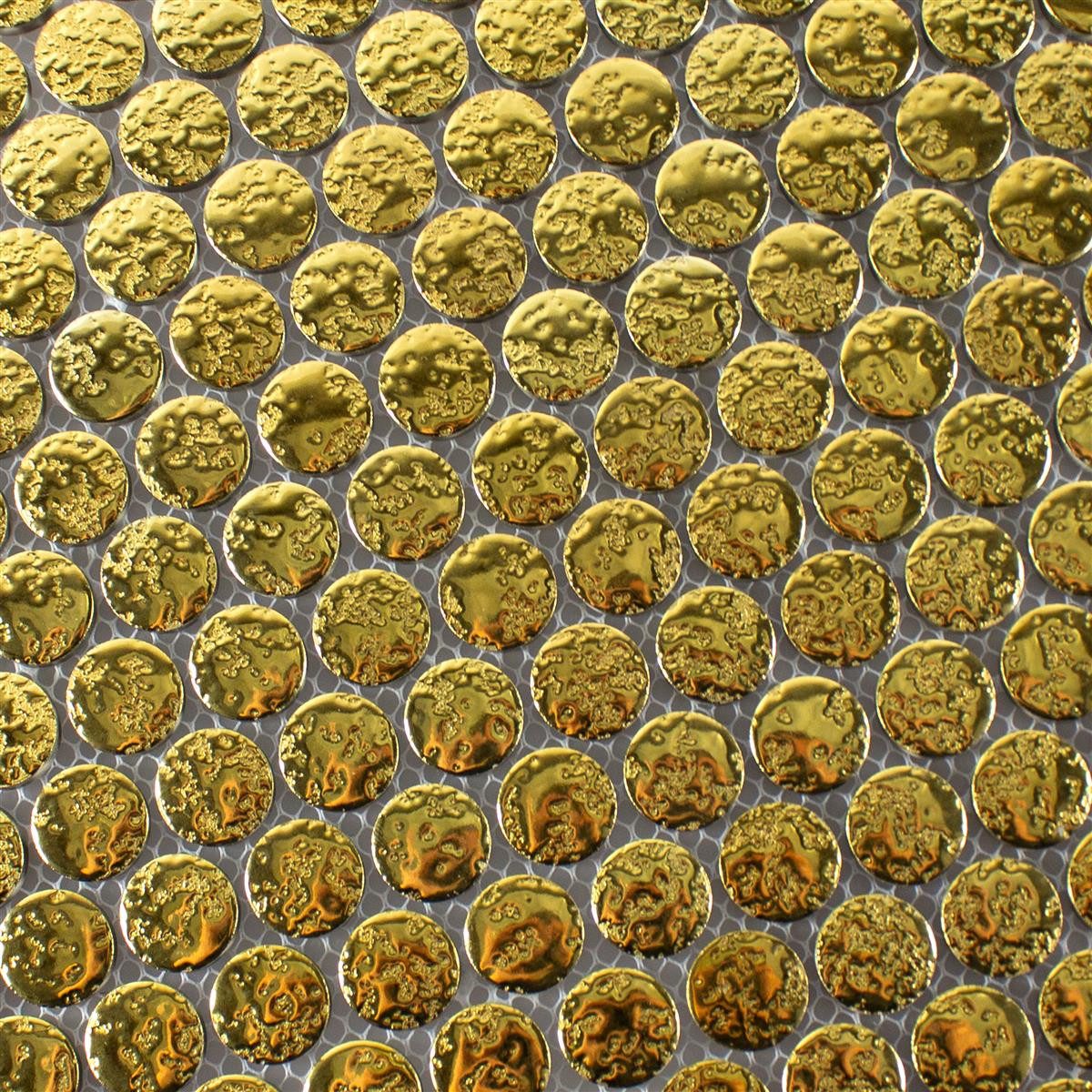 Mosafil Mosaikfliesen Keramik Knopf Effekt Mosaik Fliesen Meneksche, Keramik 31.500x31.000, gold, Verlegefertig auf ein Netz geklebt
