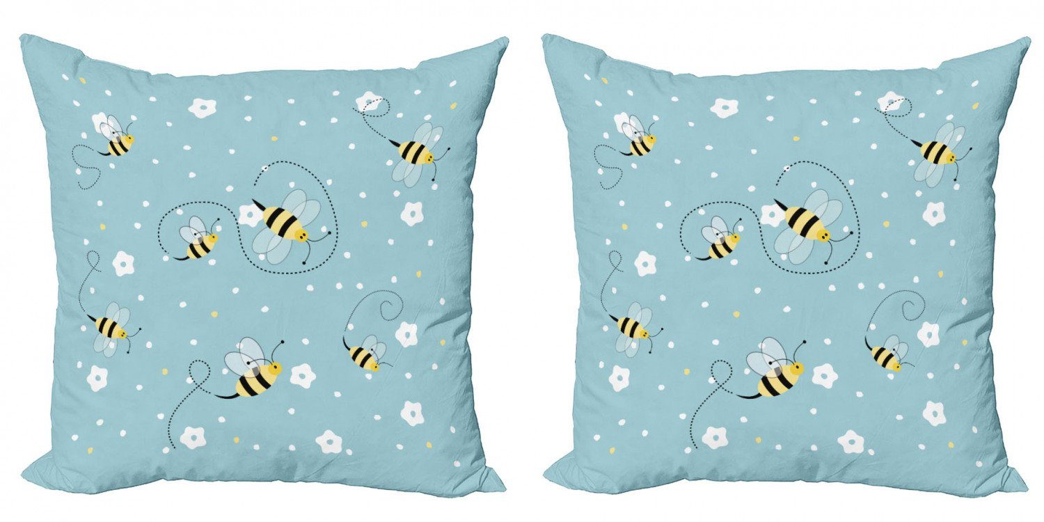 Kissenbezüge Modern Accent Doppelseitiger Digitaldruck, Abakuhaus (2 Stück), Frühling Cartoon Bienen und Blumen