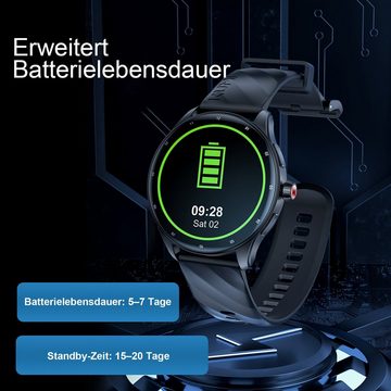 OKWISH Damen Herren Smart Watch Sportuhr Armbanduhr Fitness Uhr Uhren Tracker Smartwatch (1,43 Zoll) 300mAh Li-Ionen Armband Fitnessuhr mit 100+ Sportmodi, 1-tlg., IP68 Wasserdicht, Bluetooth Anrufe, iOS/Android, Pulsmesser Schrittzähler Schlafmonitor Aktivitätstracker usw