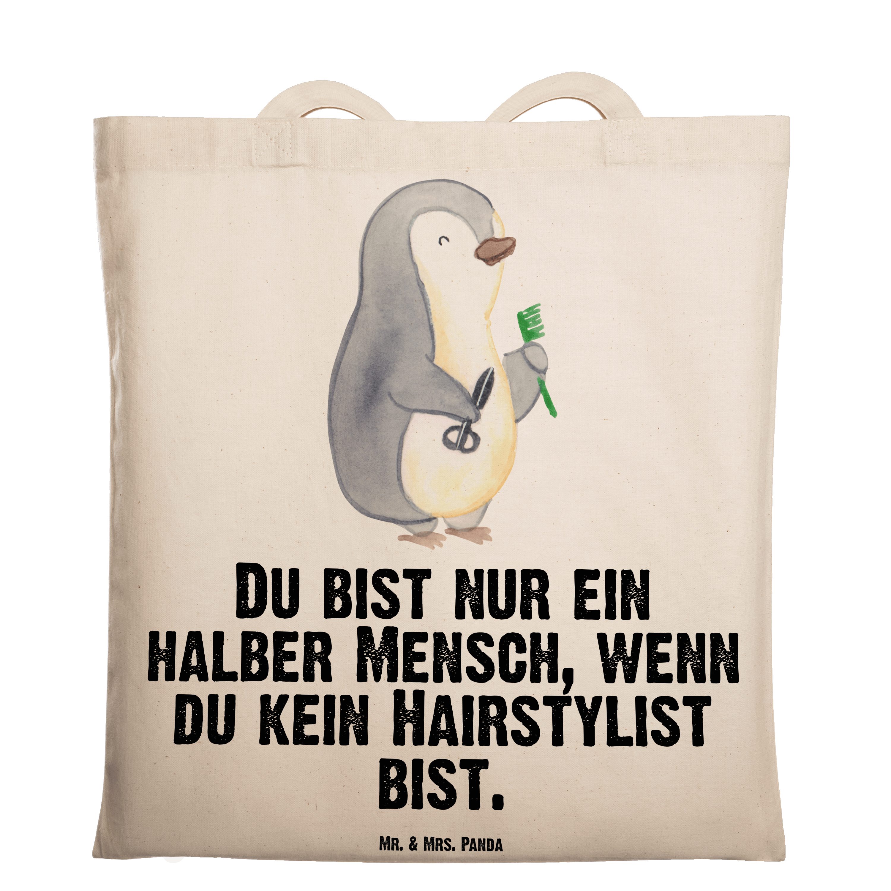 Mr. & Mrs. Panda Tragetasche Hairstylist mit Herz - Transparent - Geschenk, Beuteltasche, Haarstyl (1-tlg)