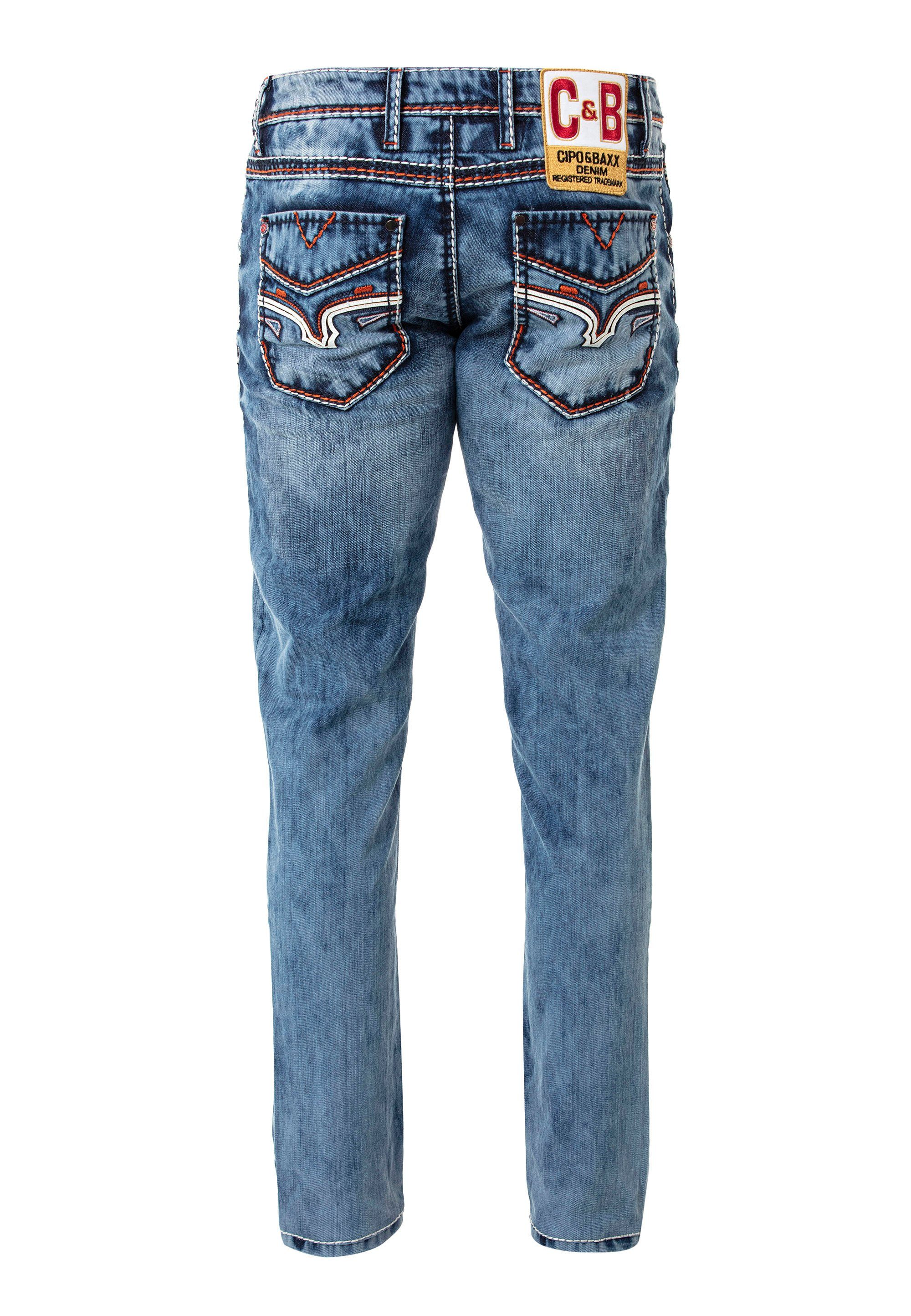 Nähten Cipo Straight-Jeans & mit kontrastfarbenen Baxx