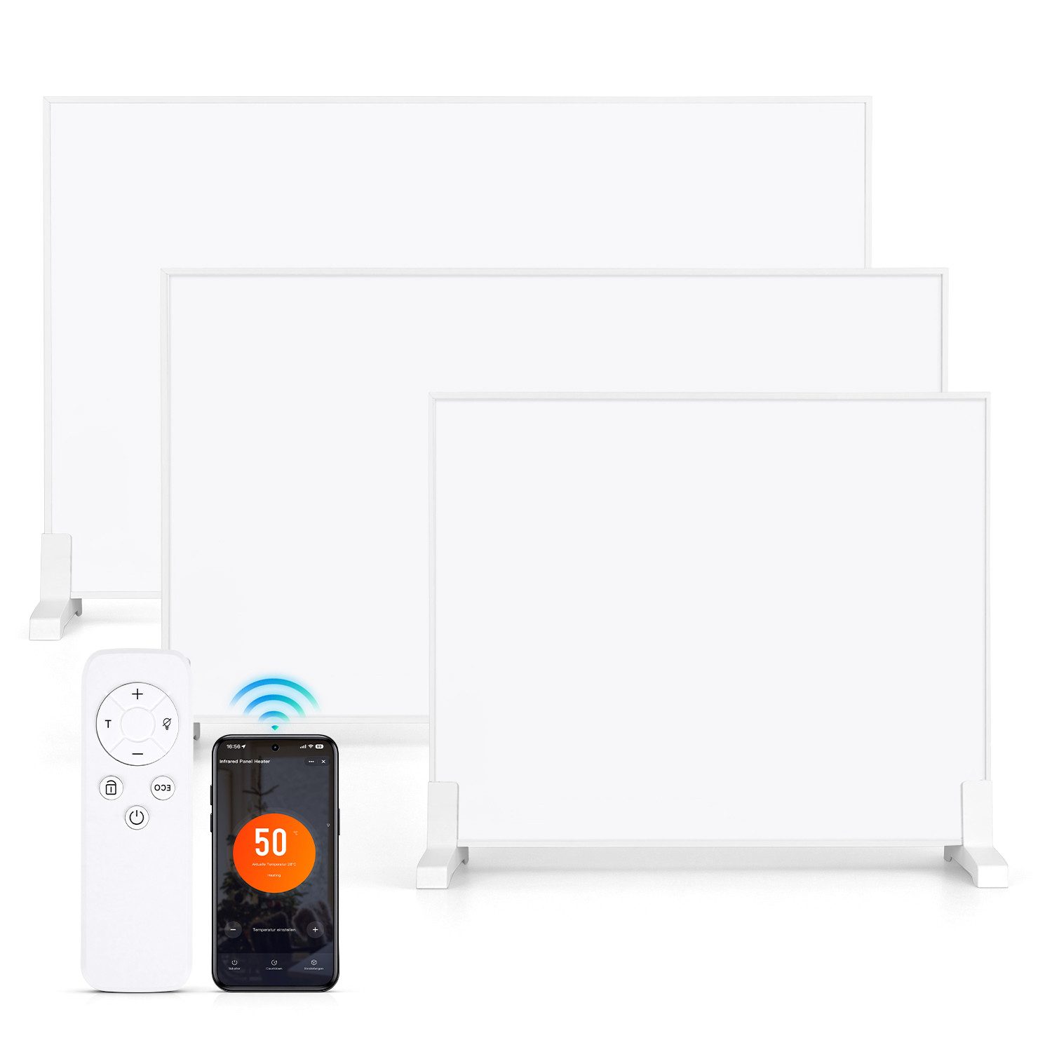 Clanmacy Infrarotheizung Infrarotheizung 300 W mit WLAN, Thermostat, Wandmontage und Standfüßen, Überhitzungsschutz, Einstellbarer Thermostat