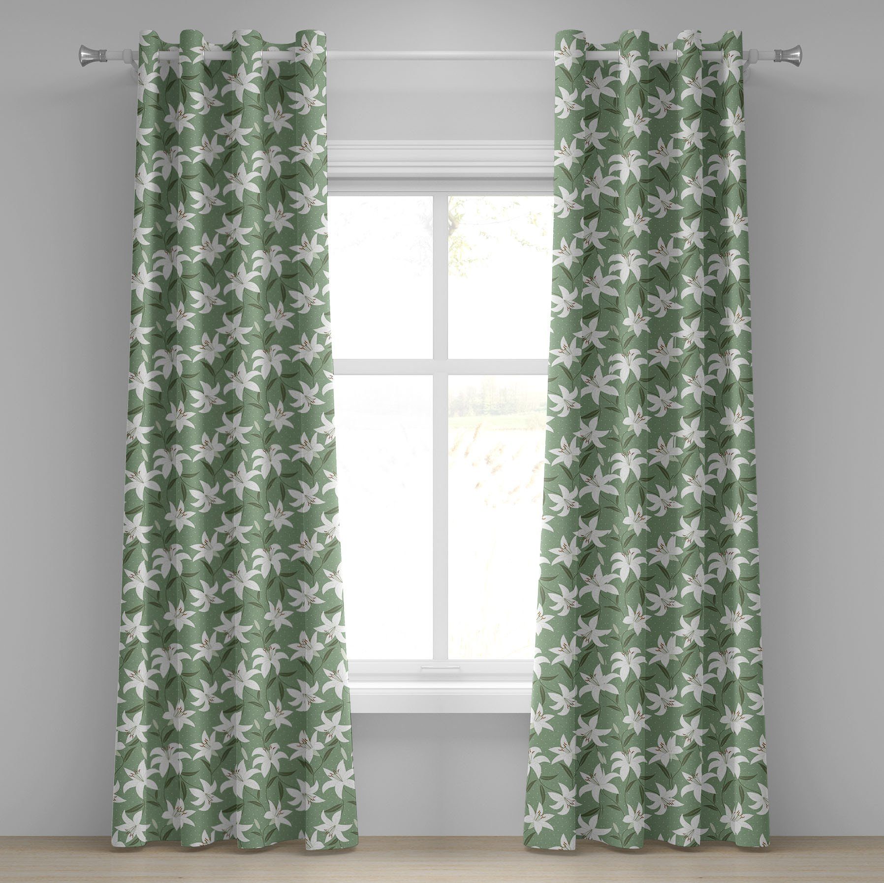 Dekorative für Wohnzimmer, Bouquet Gardine Lilly 2-Panel-Fenstervorhänge Romantisch Design Abakuhaus, Schlafzimmer