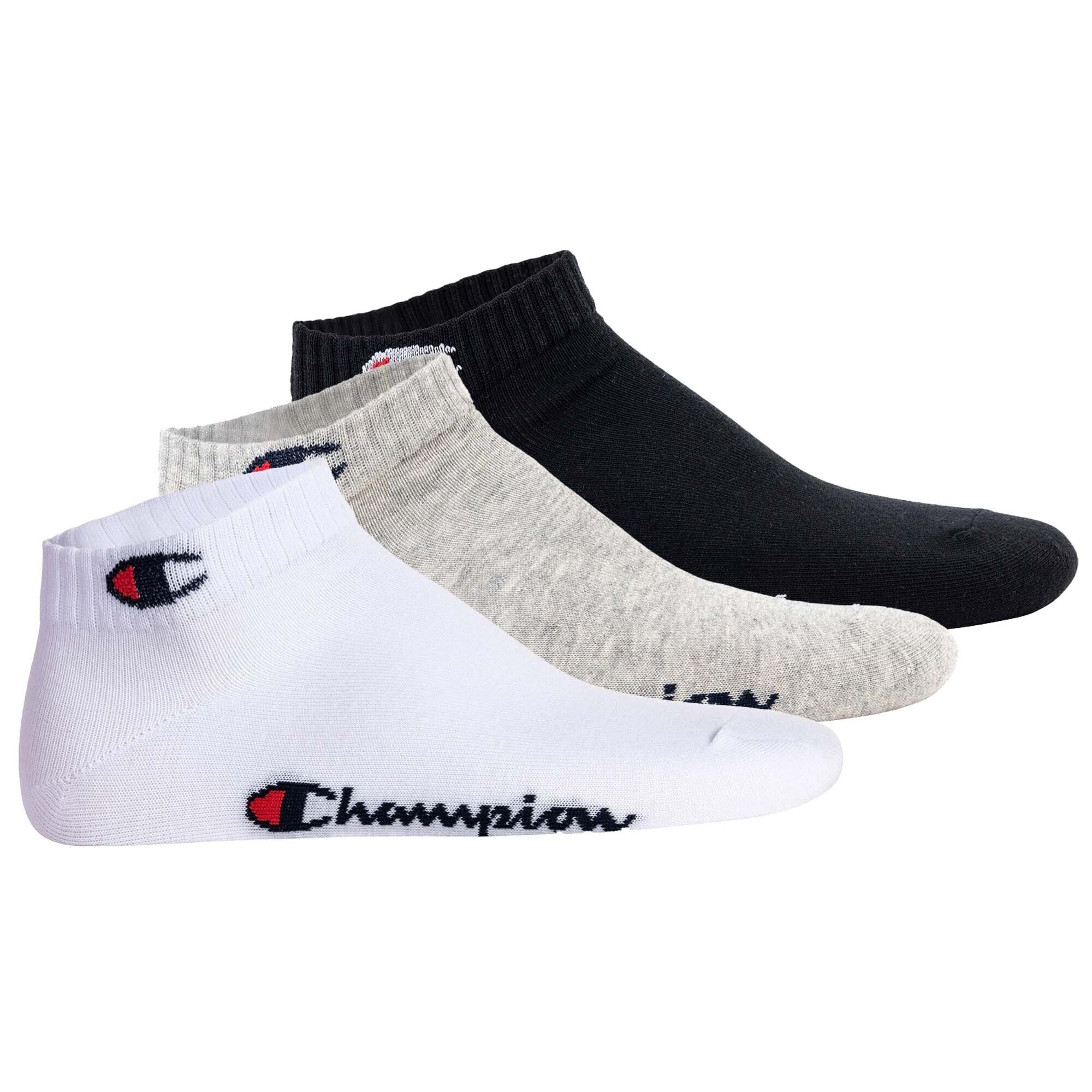Champion Sportsocken Unisex Socken, 3er Pack - Quarter Socken, Basic Schwarz/Weiß/Grau
