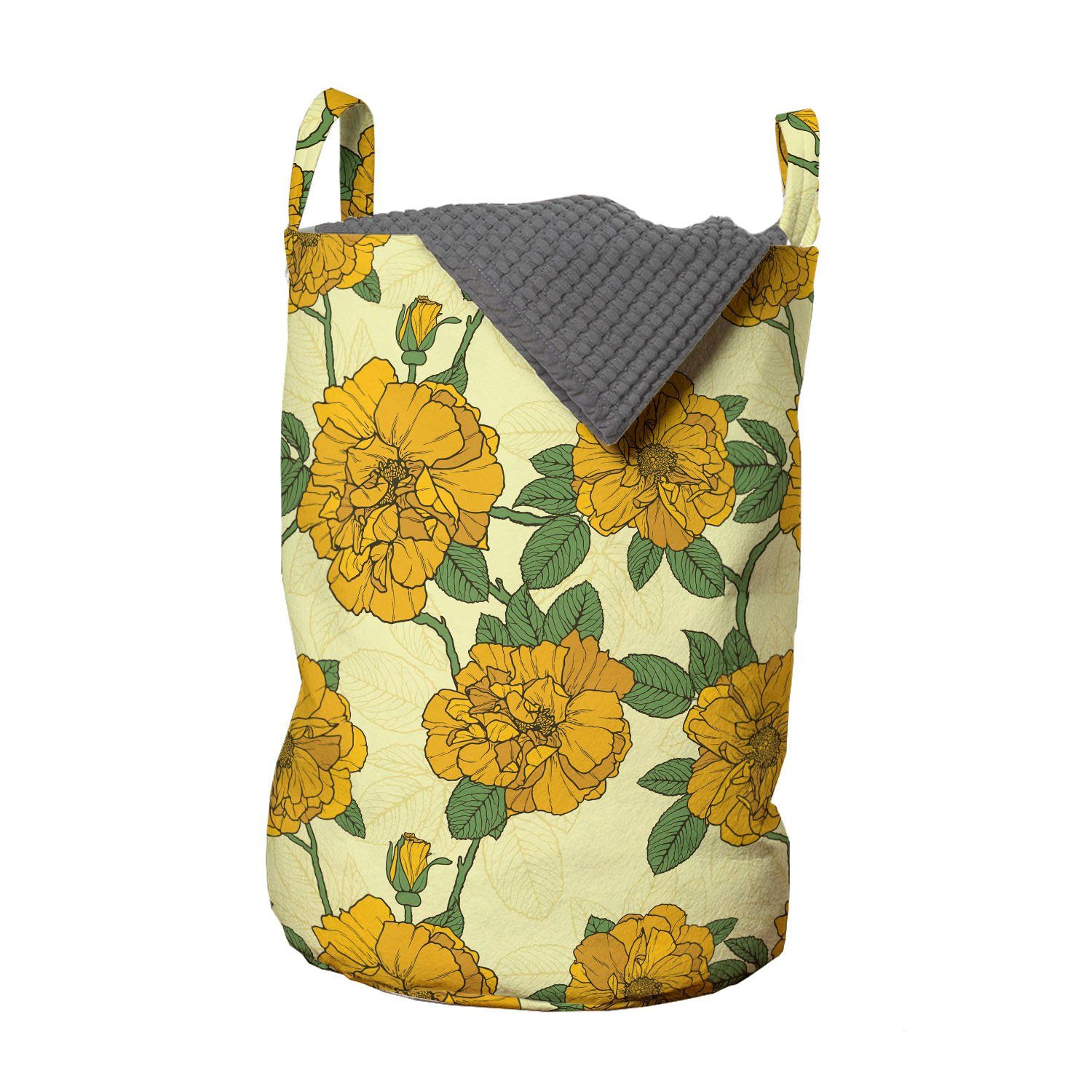Abakuhaus Wäschesäckchen Wäschekorb mit Griffen Kordelzugverschluss für Waschsalons, Blumenweinlese grafische Blumen | Wäschesäcke