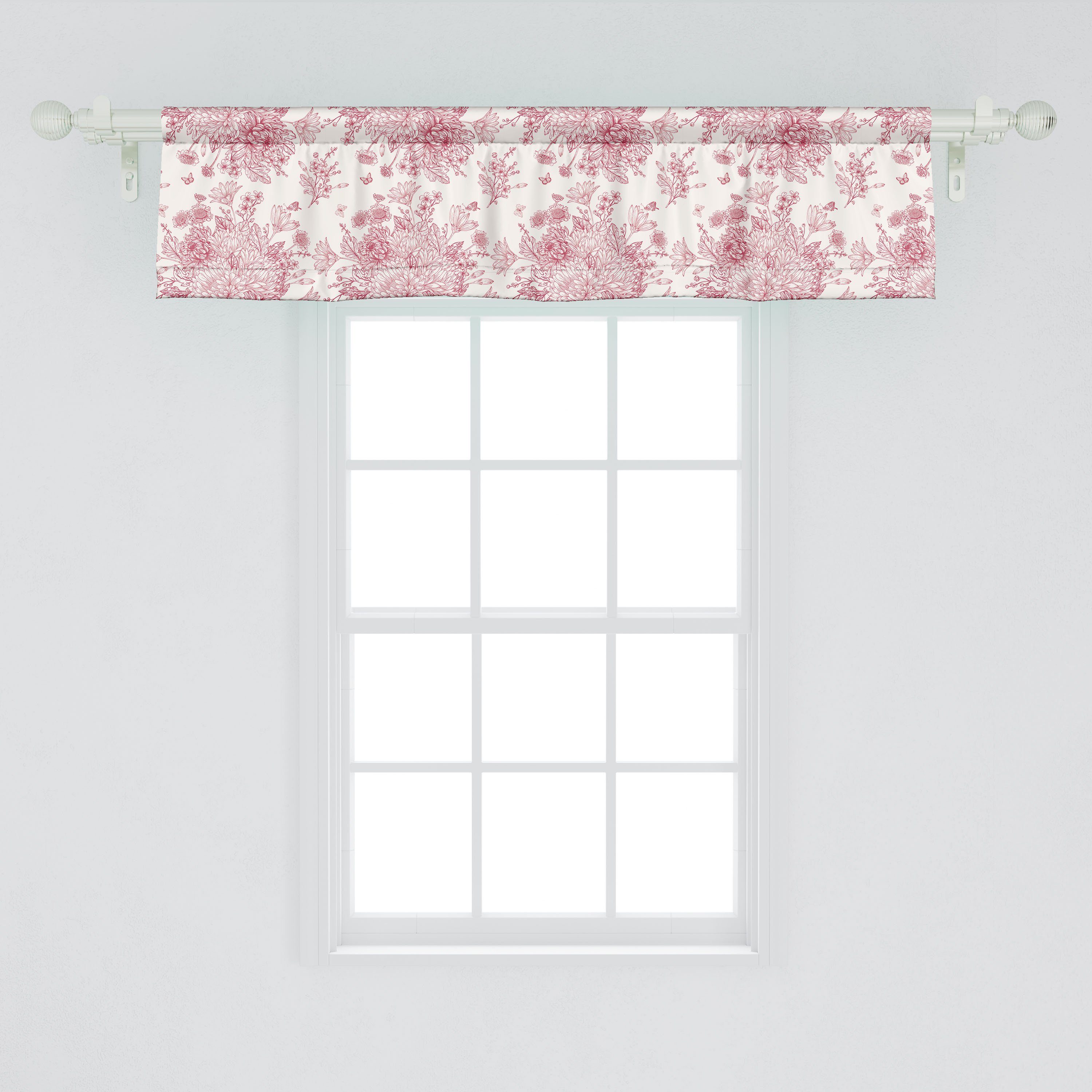 Vorhang Dekor Botanik Abakuhaus, für Blumen Stangentasche, Scheibengardine Vintage Küche Microfaser, Schlafzimmer Volant mit Schmetterlinge