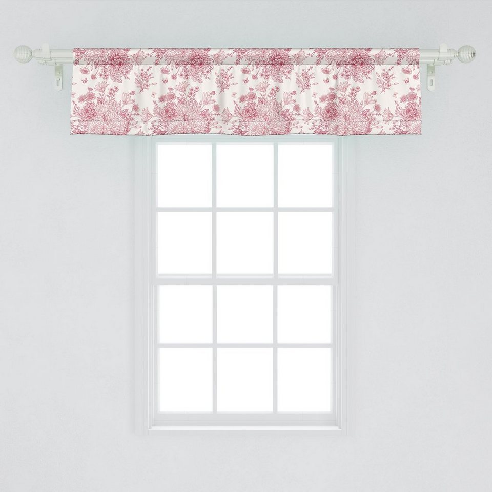 Scheibengardine Vorhang Volant für Küche Schlafzimmer Dekor mit  Stangentasche, Abakuhaus, Microfaser, Vintage Botanik Blumen Schmetterlinge