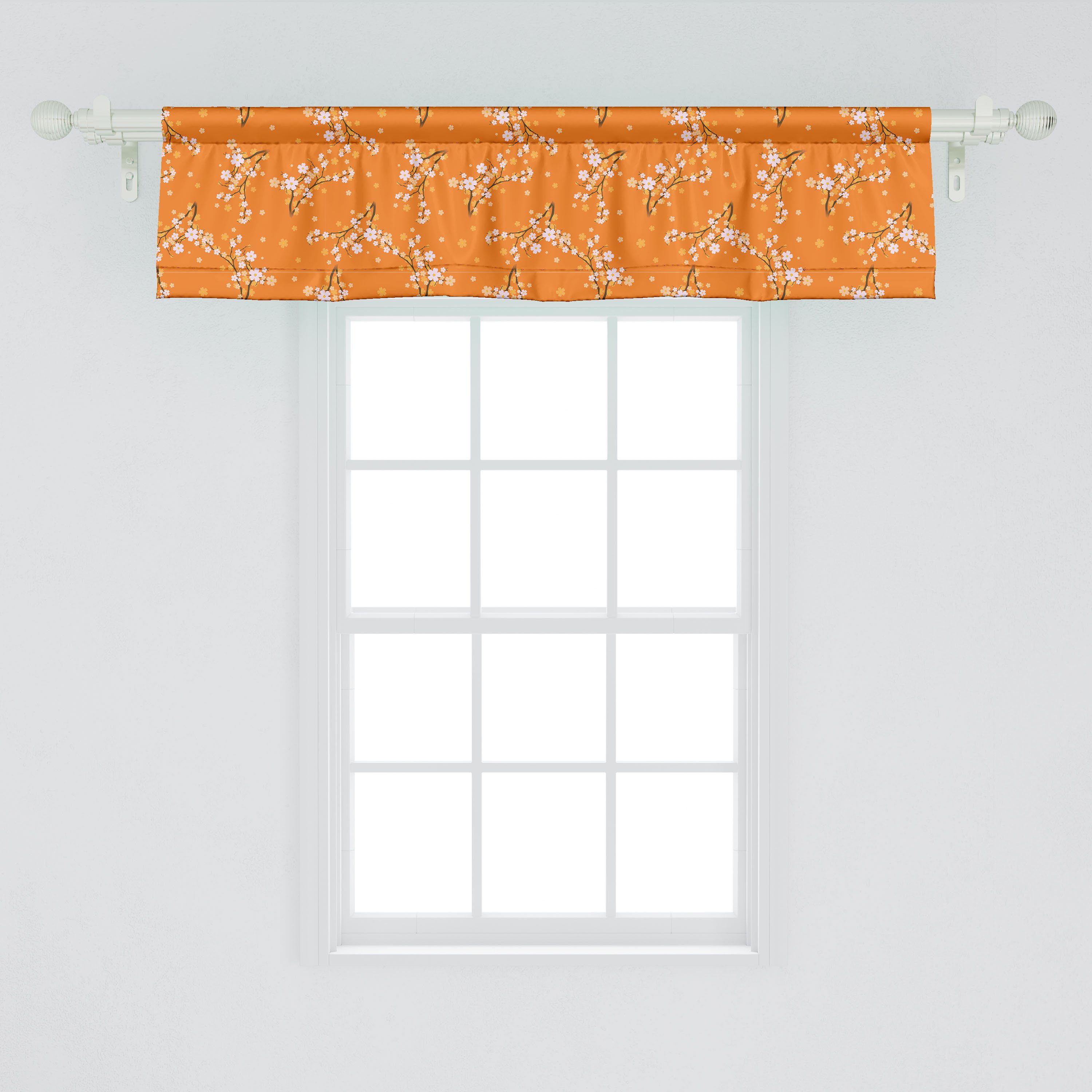 Scheibengardine Vorhang Volant für Küche Schlafzimmer Blumen Stangentasche, Kirschbaum-Blüten mit Abakuhaus, Dekor Microfaser