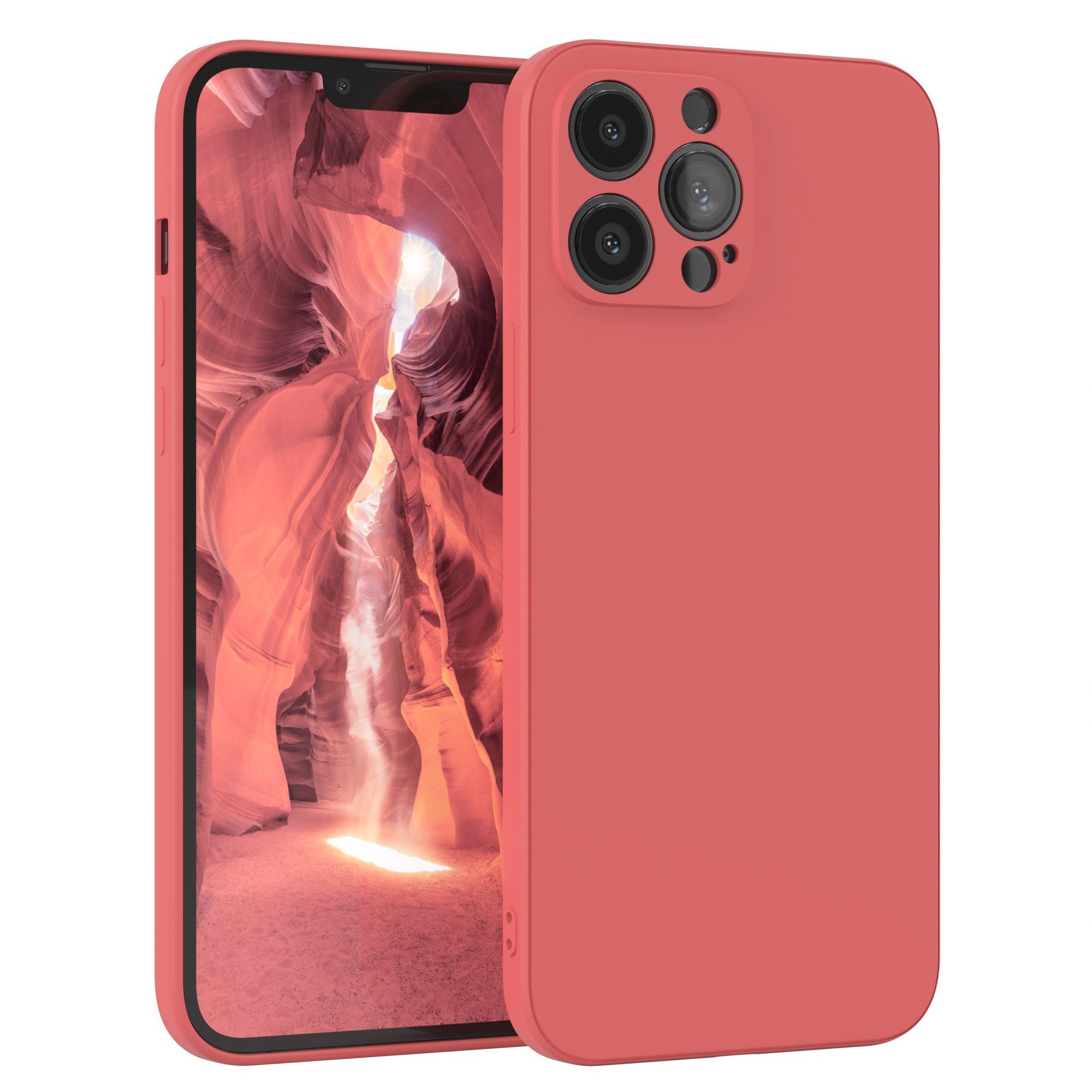 EAZY CASE Handyhülle für Apple iPhone 13 Pro Max Hülle Silikon 6,7 Zoll, Schutzhülle mit Kameraschutz stoßfest telefonhülle Matt Rot / Hellrot