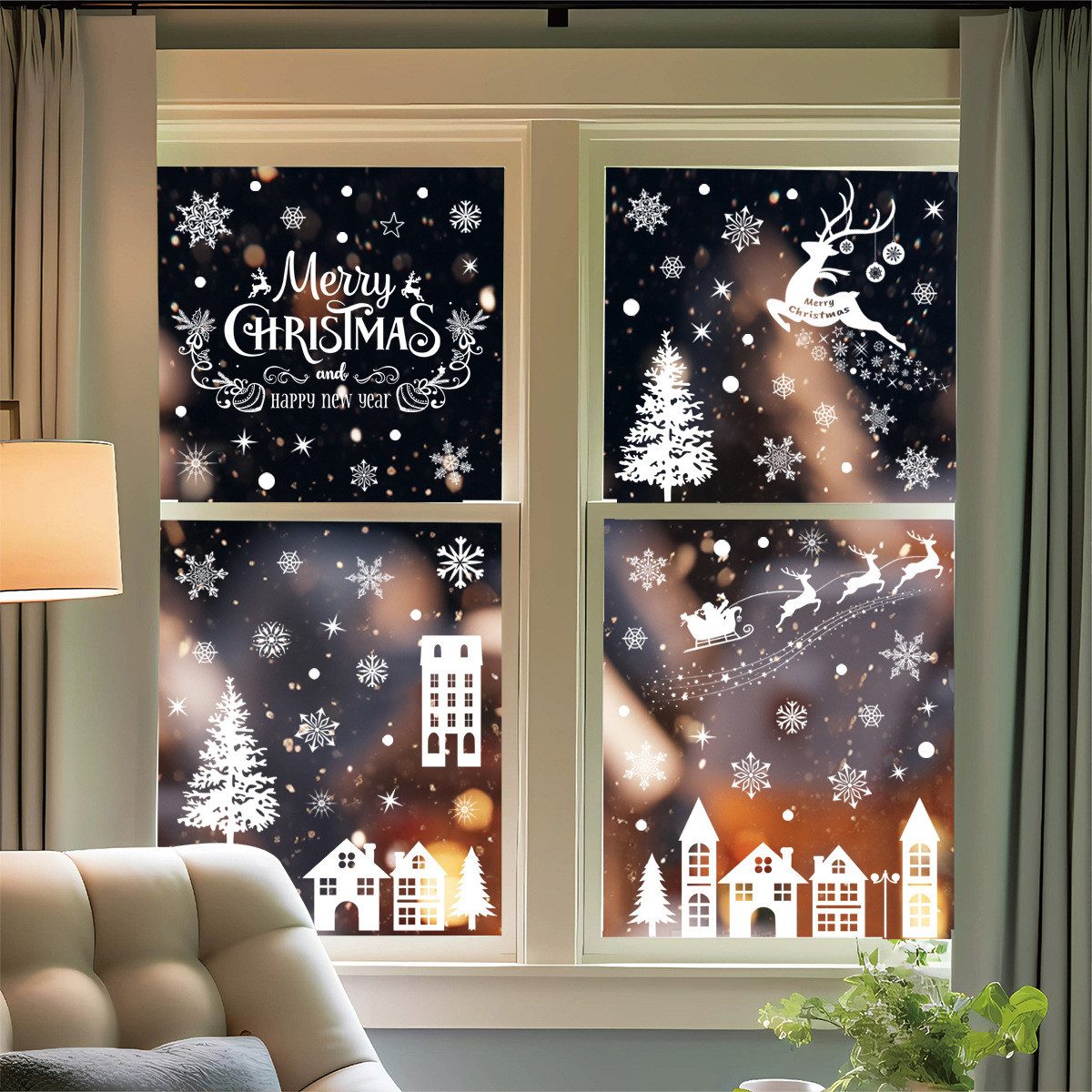 Coonoor Aufkleber Fensterbilder Weihnachten Selbstklebend, Fensterdeko Weihnachten, (4tlg), Wiederverwendbar Statisch Haftende Aufkleber Weihnachtsdeko – Bild 2 von 5